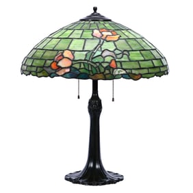 Table Lamp, Leaded Glass Shade, By Duffner & Kimberly