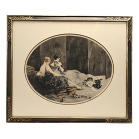 23.5" x 28.5" Lithograph Print "Spilled Milk" By Louis Icart, 1925 Copyright Upper Left