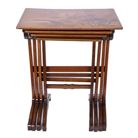 (4) Nesting Tables, Signed Galle Marquetry Inlay Furniture