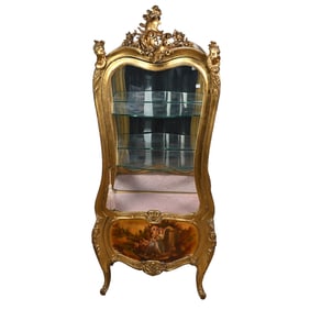 French Vitrine Vernis Martin Cabinet With Carved Ladies Heads, Hourglass Form