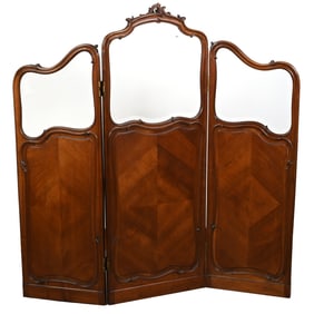 French Dressing Screen, Walnut And Figured Beveled Glass, Beautiful Design