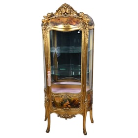 Elaborate French Vitrine Vernis Martin Cabinet With Carved Full Figure Cherubs And Cherub Heads
