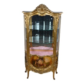 French Vitrine Vernis Martin Cabinet, Elaborate Scroll And Floral Carved Design