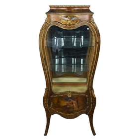 French Vitrine Cabinet With Numerous Gilt Metal Fittings, Hand Painted Scene Of Cherub, Bride And