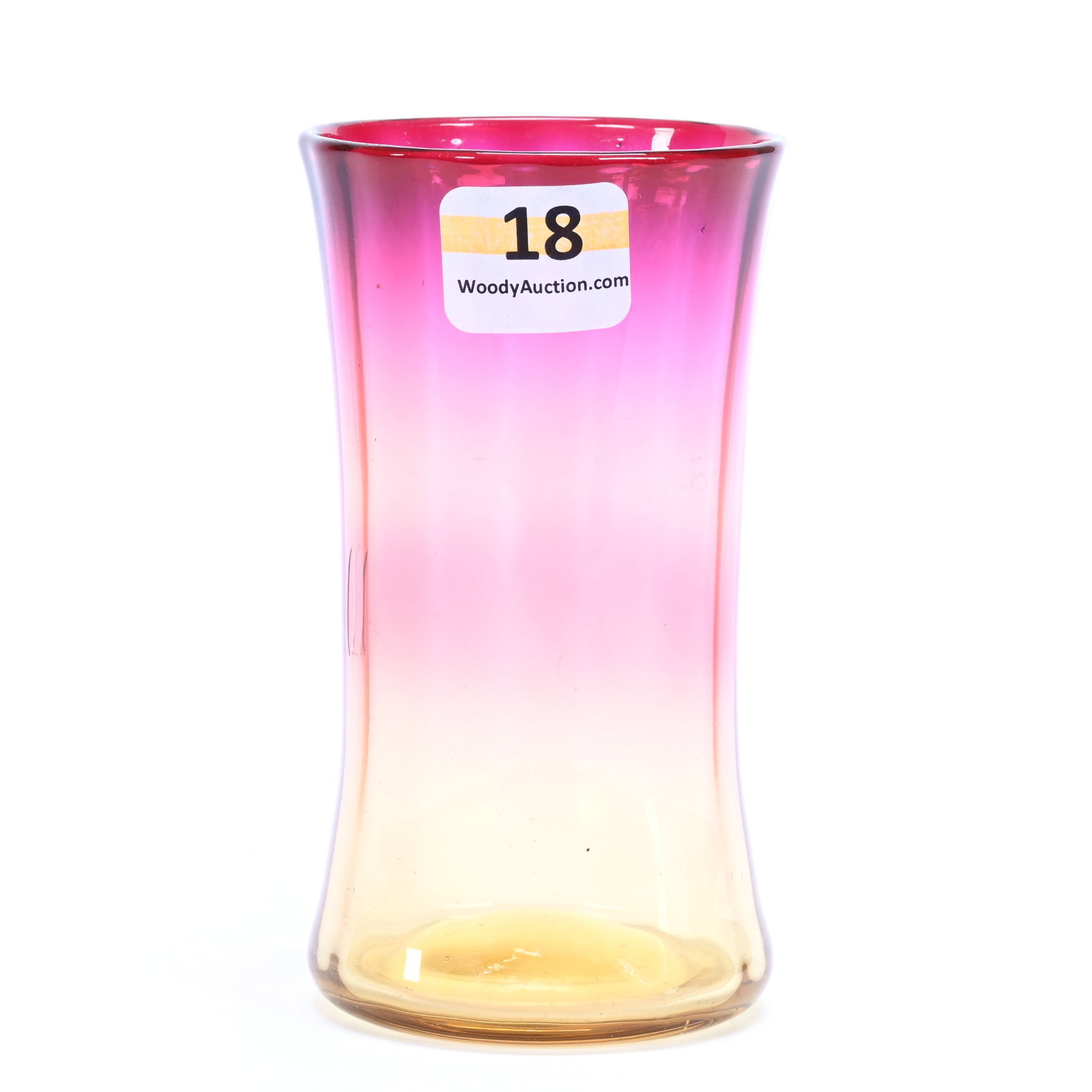 Glass, Amberina Art Glass With Fuchsia Top, Polished Pontil Base, Optic Rib Design: Glass, Amberina Art Glass With Fuchsia Top, Polished Pontil Base, Optic Rib Design, 4.25" x 2.25", Maurine and The Late Al Edmond Collection, IA.
