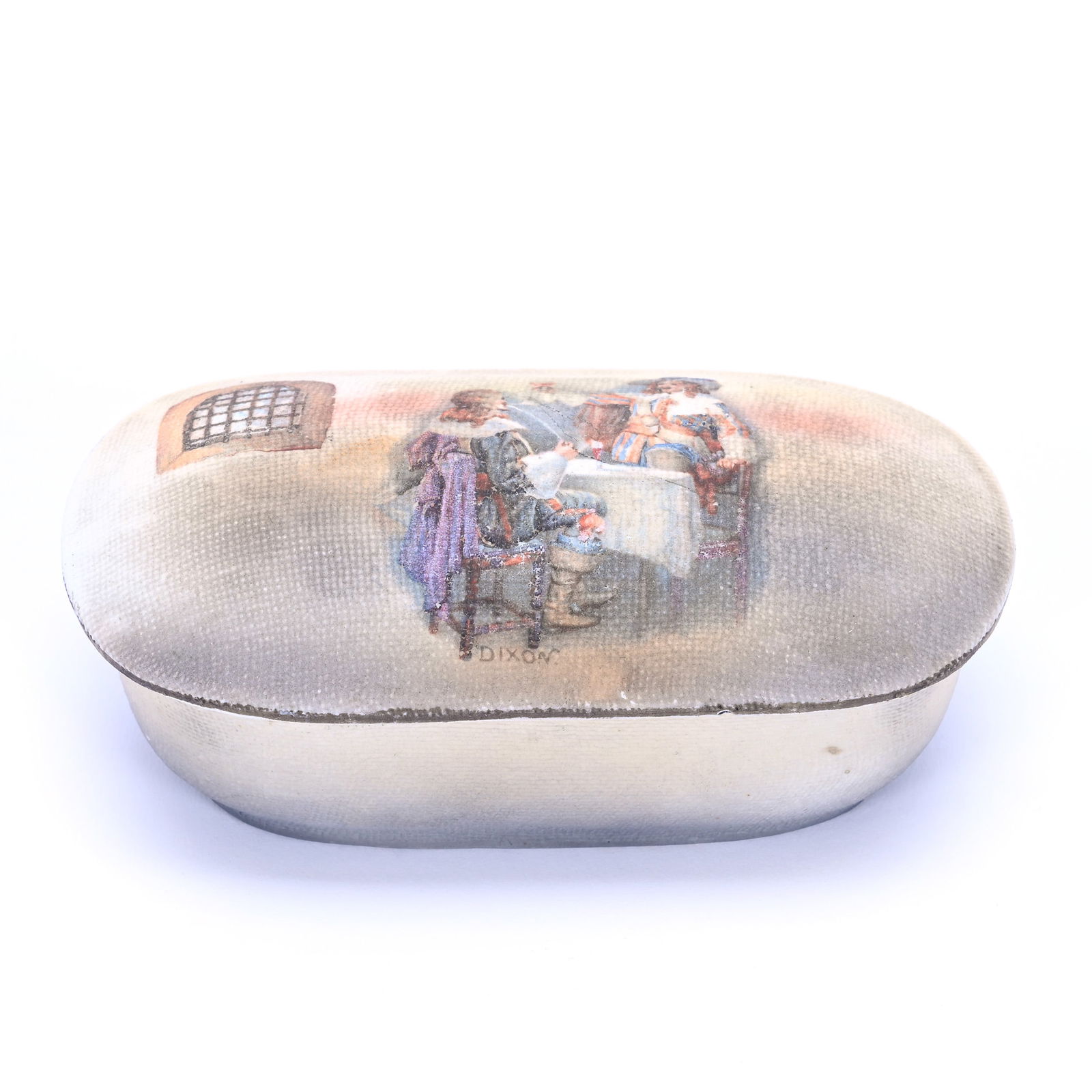 Covered Pin Box, Royal Bayreuth Blue Mark, Cavalier Tavern Scene With Tapestry Finish (1 of 4)