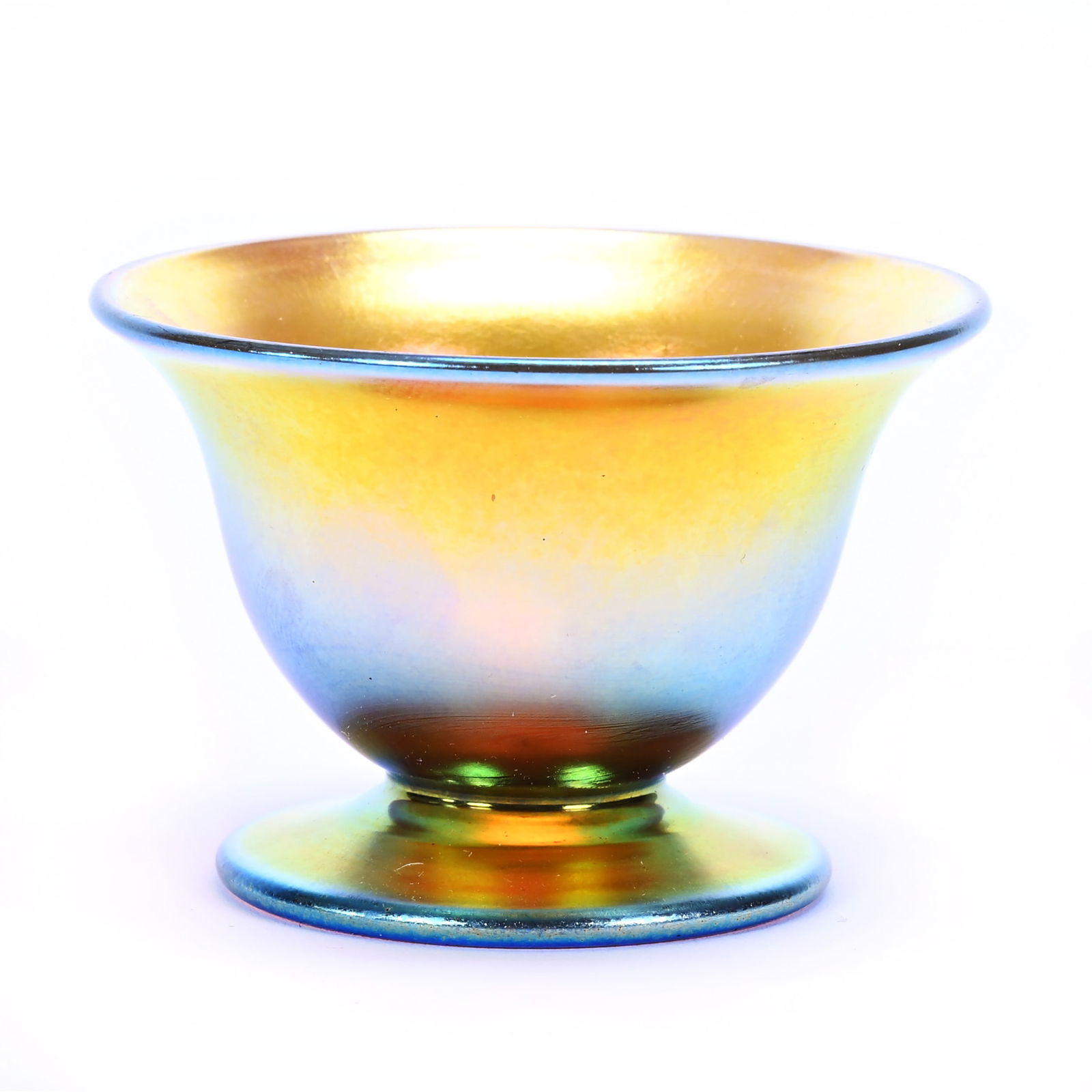 Pedestal Salt Dip, Signed Steuben Aurene #3067, Nice Gold Iridescence (1 of 3)