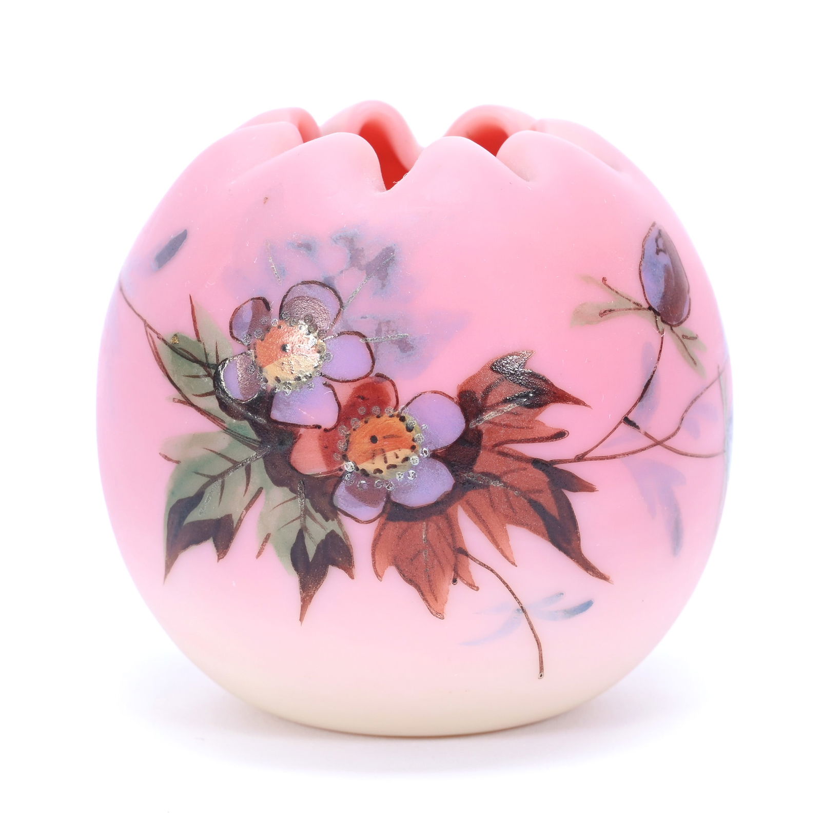 Rose Bowl, Decorated Webb Burmese Hawthorn Pattern (1 of 4)