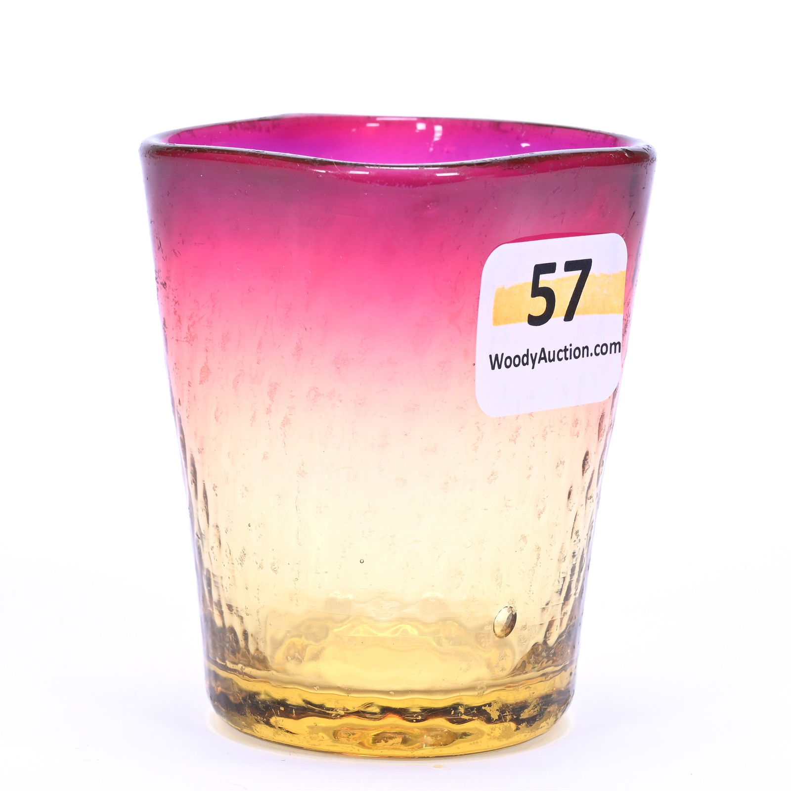 Toothpick Holder, Amberina Art Glass With Fuchsia Top, Diamond Quilted, Round Base, Square Top (1 of 3)