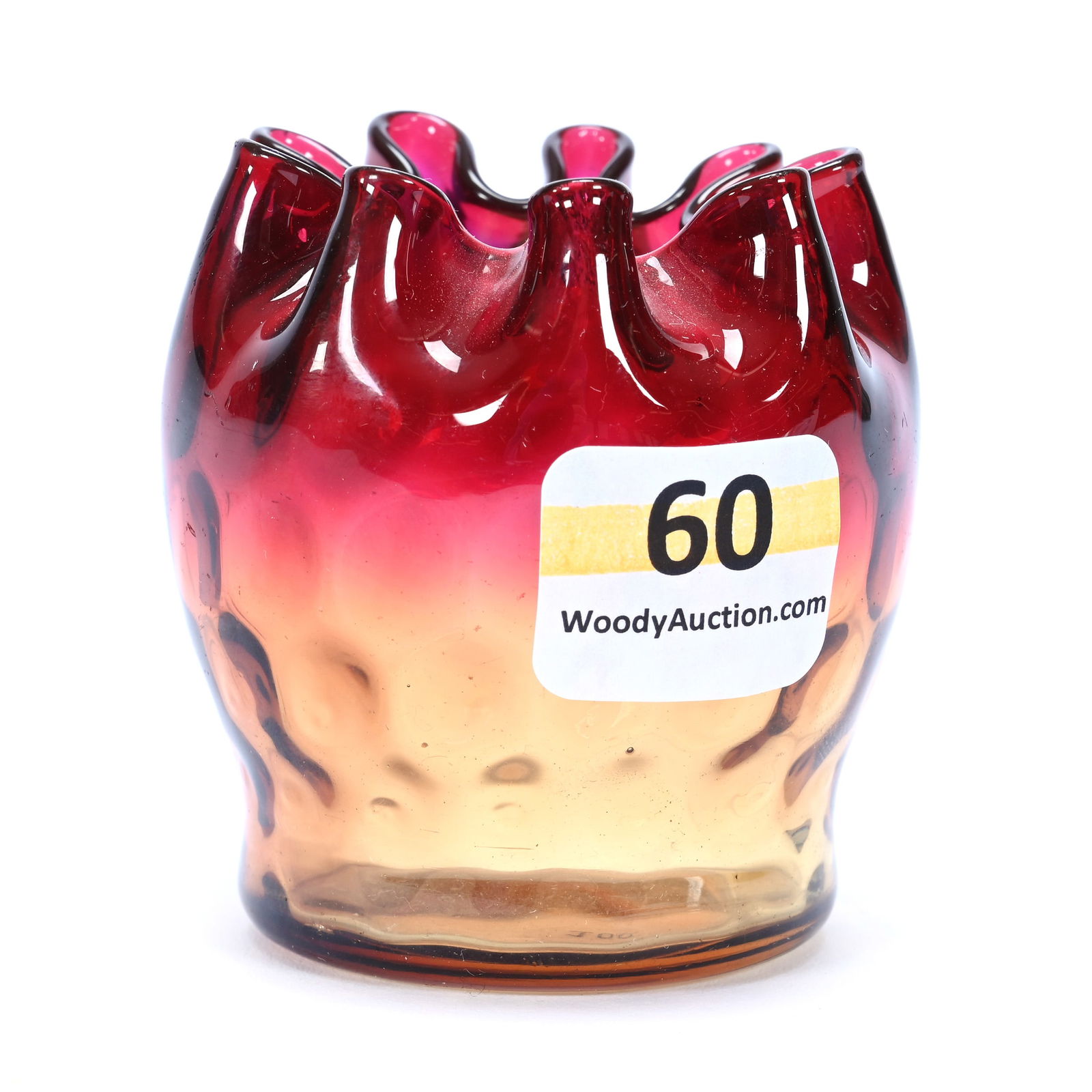 Toothpick Holder, Amberina Art Glass, Coin Spot Pattern, Crimped Edge, Polished Pontil Base (1 of 3)