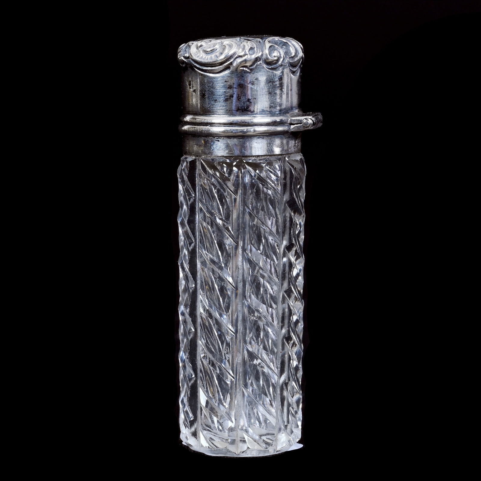 Lay Down Perfume Bottle, BPCG, Slanted Panel And Miter Cut Design, Sterling Silver Flip Lid, (1 of 4)