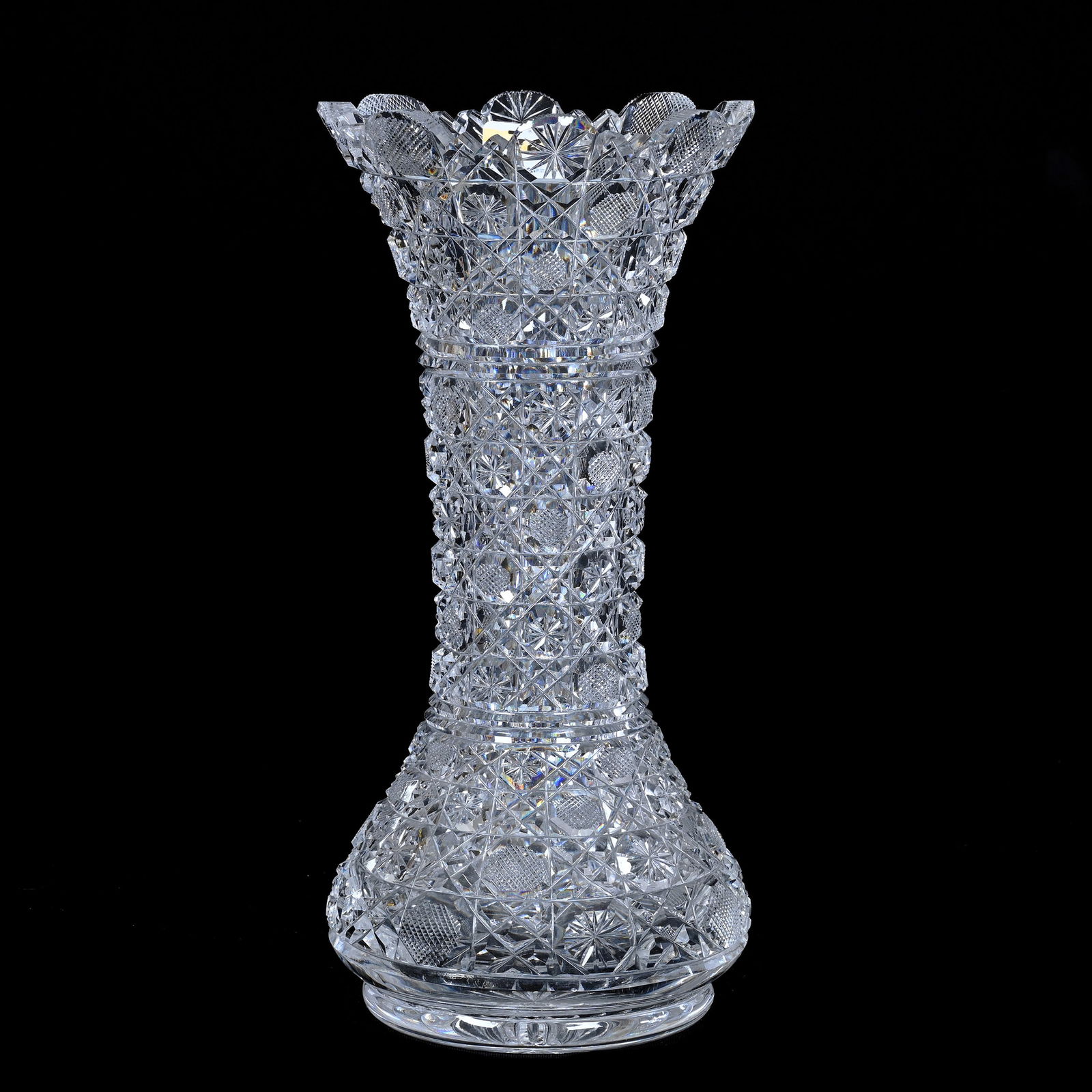 Vase, American Brilliant Cut Glass, Harvard Pattern, Ray Cut Base (1 of 2)