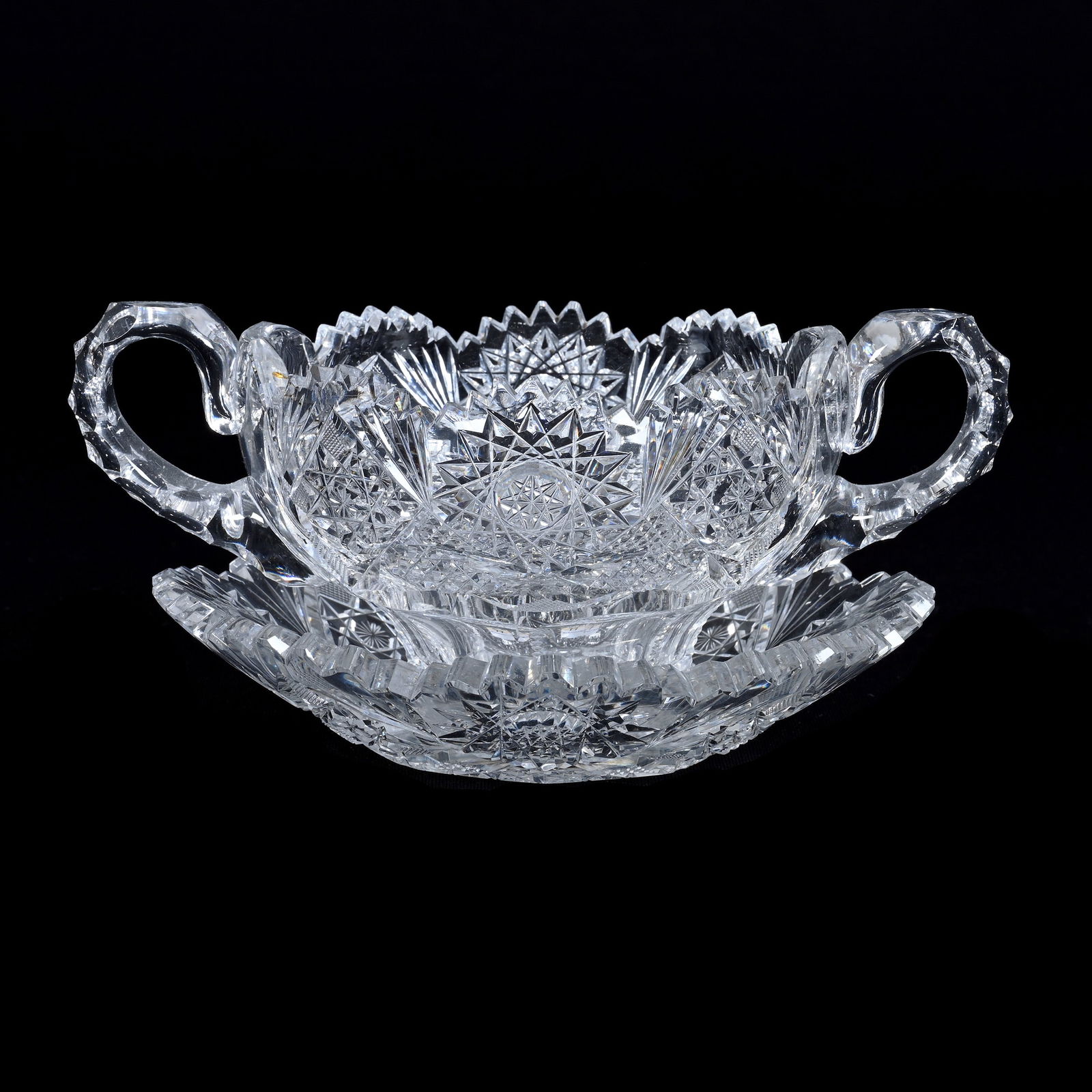 Two Handled Bowl With Underplate, ABCG, Hobstar, Strawberry Diamond, Nailhead Diamond, And Fan Motif (1 of 4)