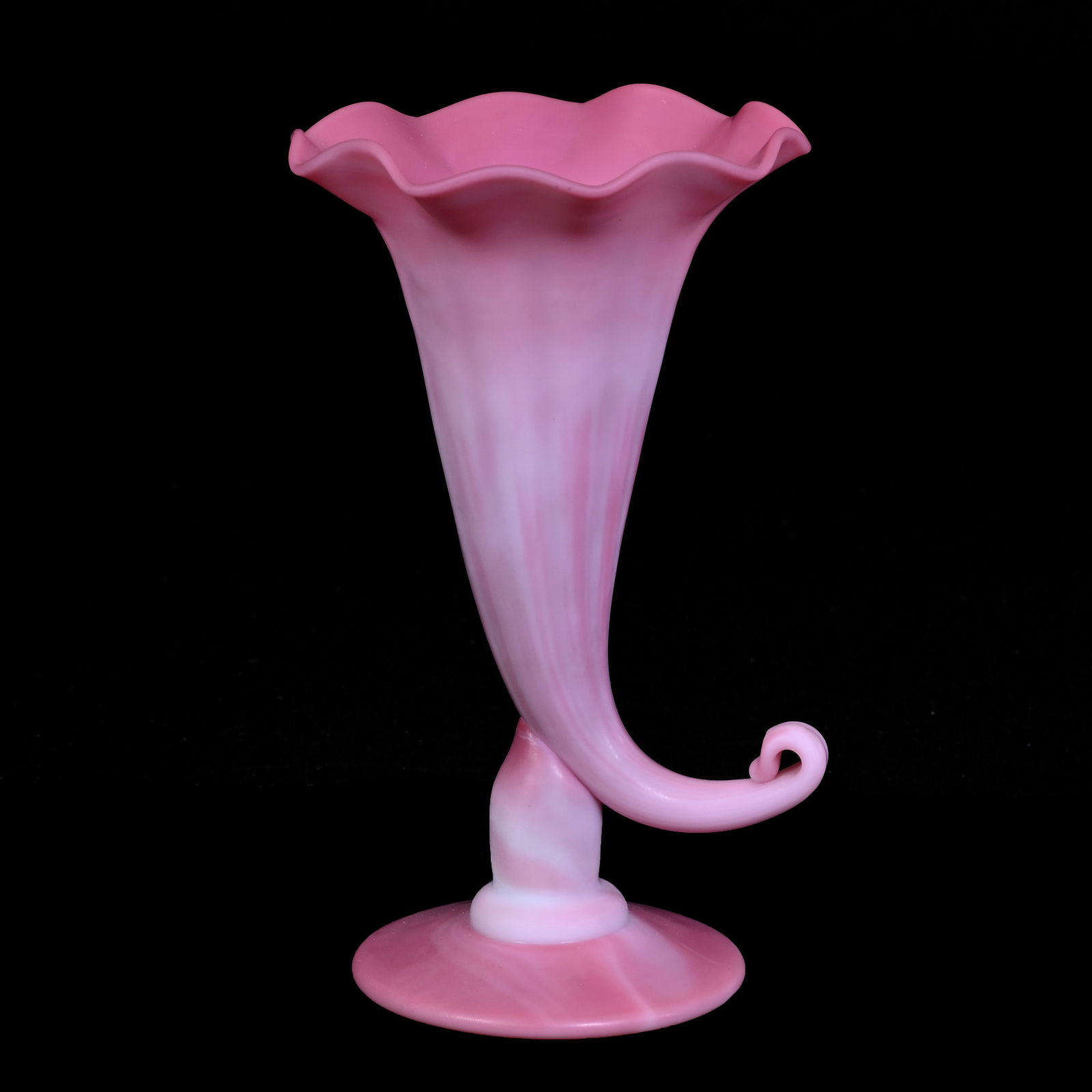 Pedestal Cornucopia Vase, Unmarked Gunderson Burmese, Ruffled Rim (1 of 2)