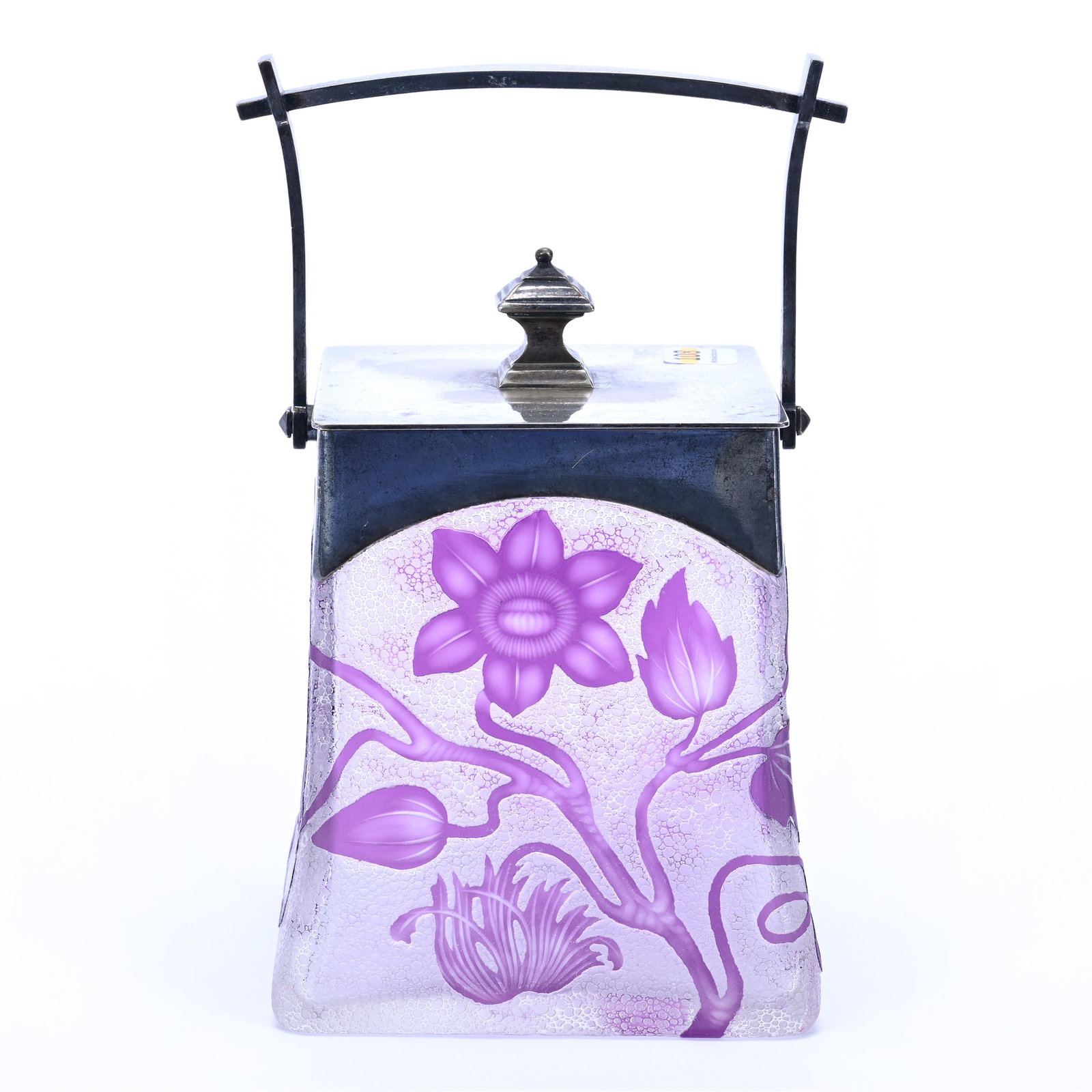 Square Biscuit Jar, Unmarked St. Louis Style French Art Glass (1 of 3)