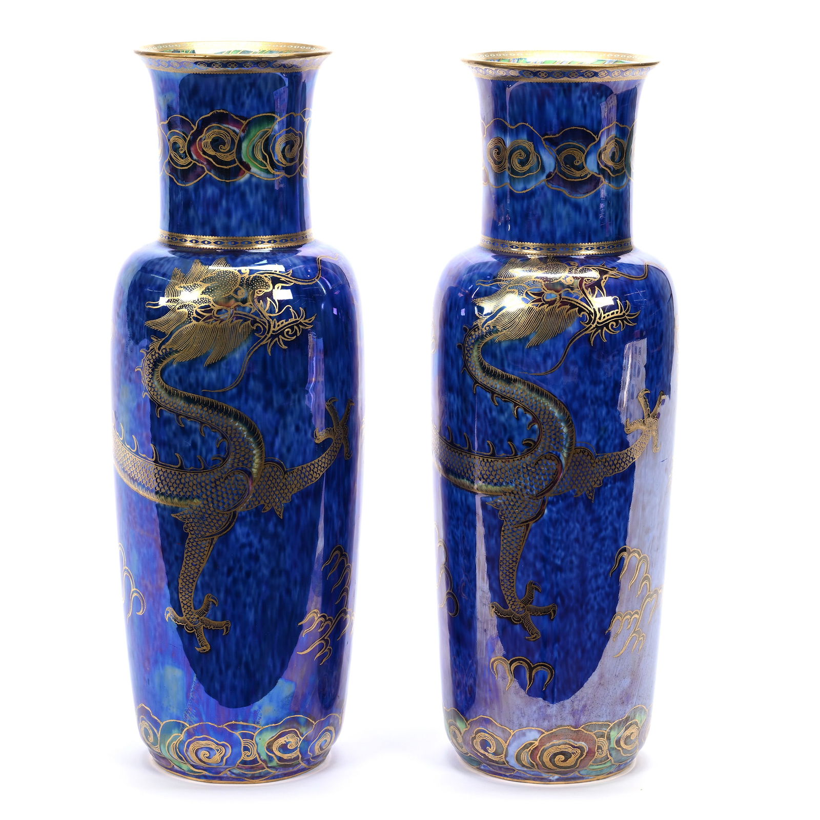 Pair Vases, Marked Wedgwood #Z4829 Dragon Luster Design, Mixed Blue Luster Exterior With Mother Of (1 of 4)