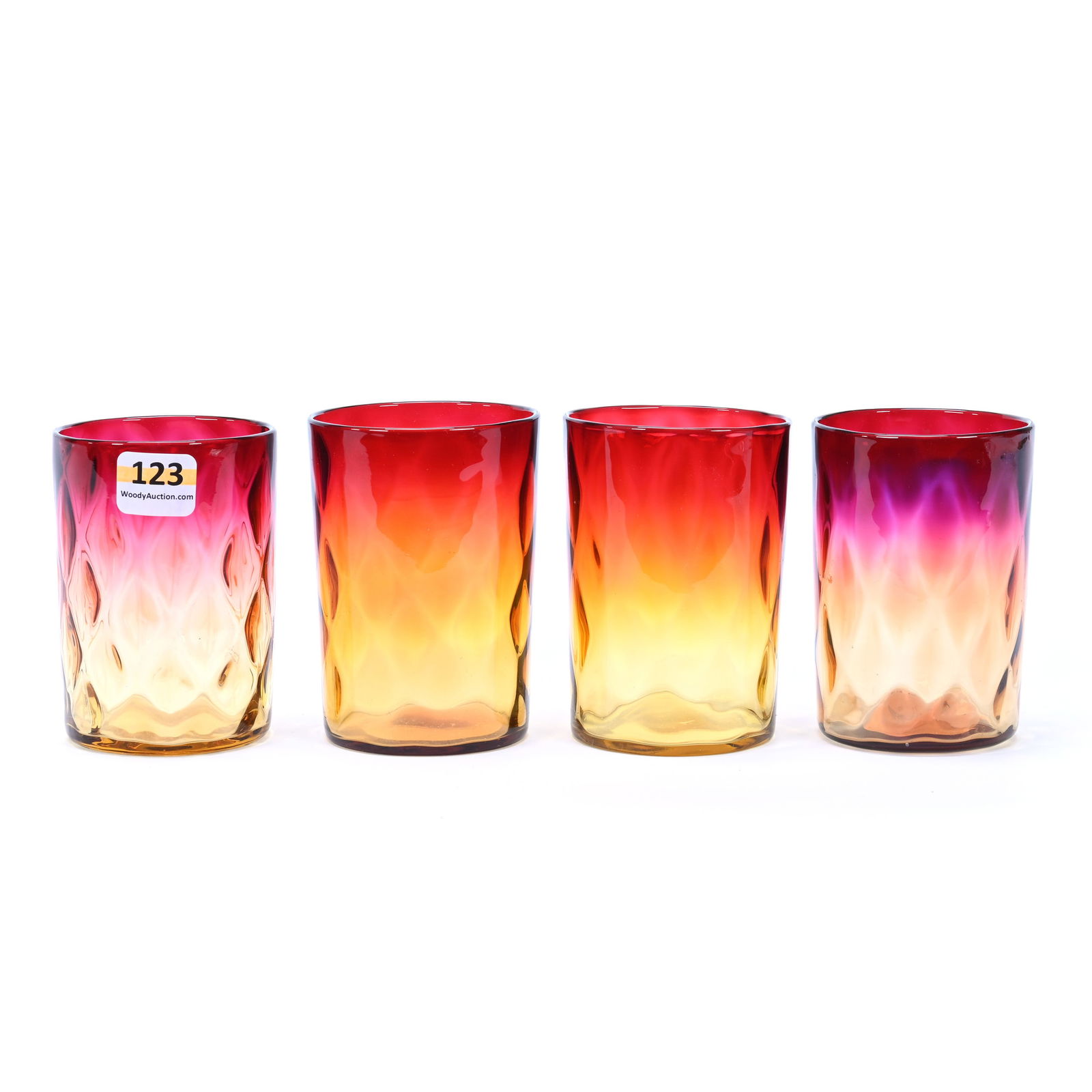 Four Tumblers, Amberina Art Glass, Diamond Quilted (1 of 3)