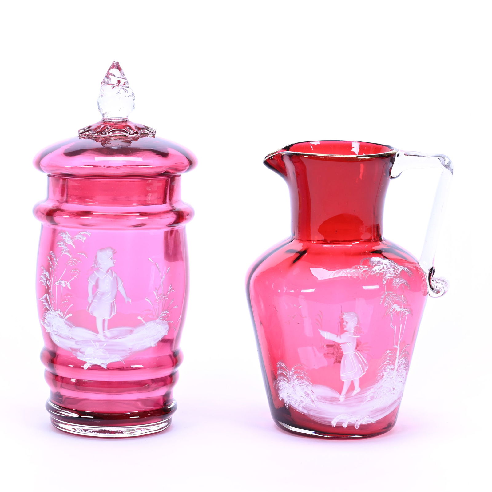 Two Mary Gregory Art Glass Items (1 of 3)