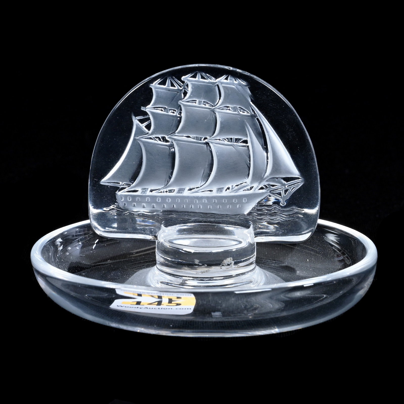 Ring Tray, Signed Lalique France, Caravelle Pattern: Ring Tray, Signed Lalique France, Caravelle Pattern, 2.75" x 3.75", Maurine and The Late Al Edmond Collection, IA.