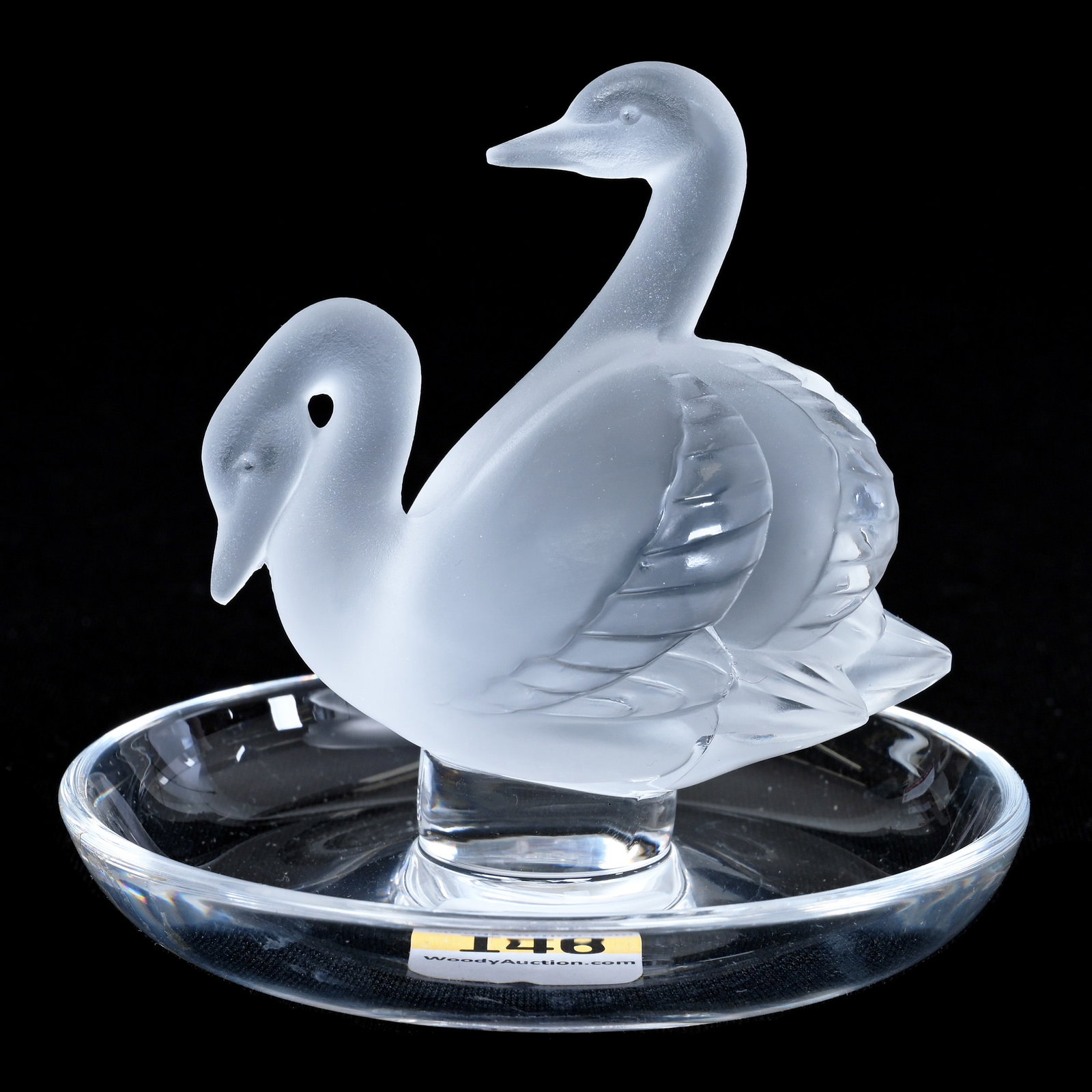 Ring Tray, Signed Lalique France, Deux Cygnes: Ring Tray, Signed Lalique France, Deux Cygnes, 3.5" x 3.75", Maurine and The Late Al Edmond Collection, IA.