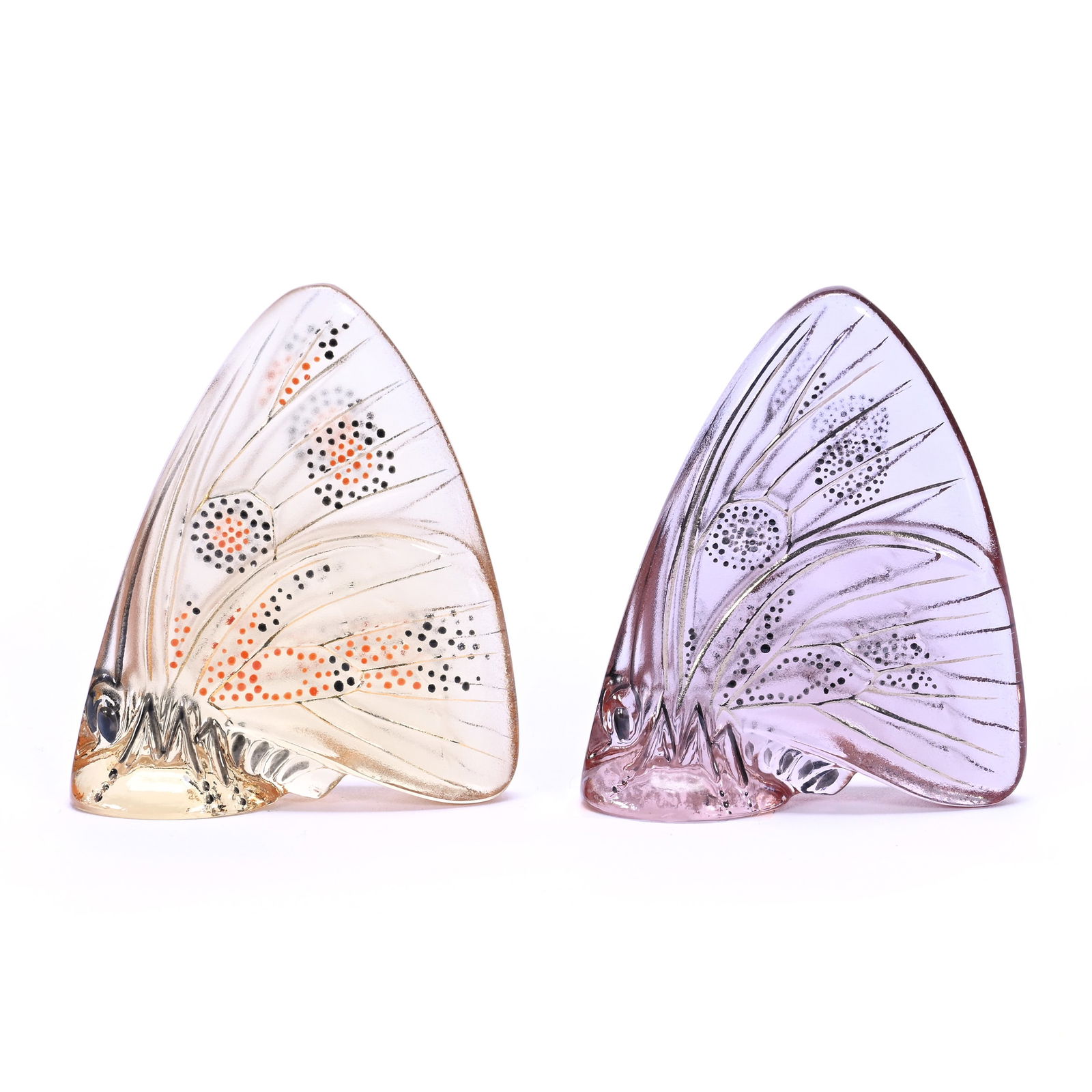 Pair Butterfly Figurines, Signed Lalique France, Grand Nacre, (1) Amber, (1) Amethyst (1 of 3)