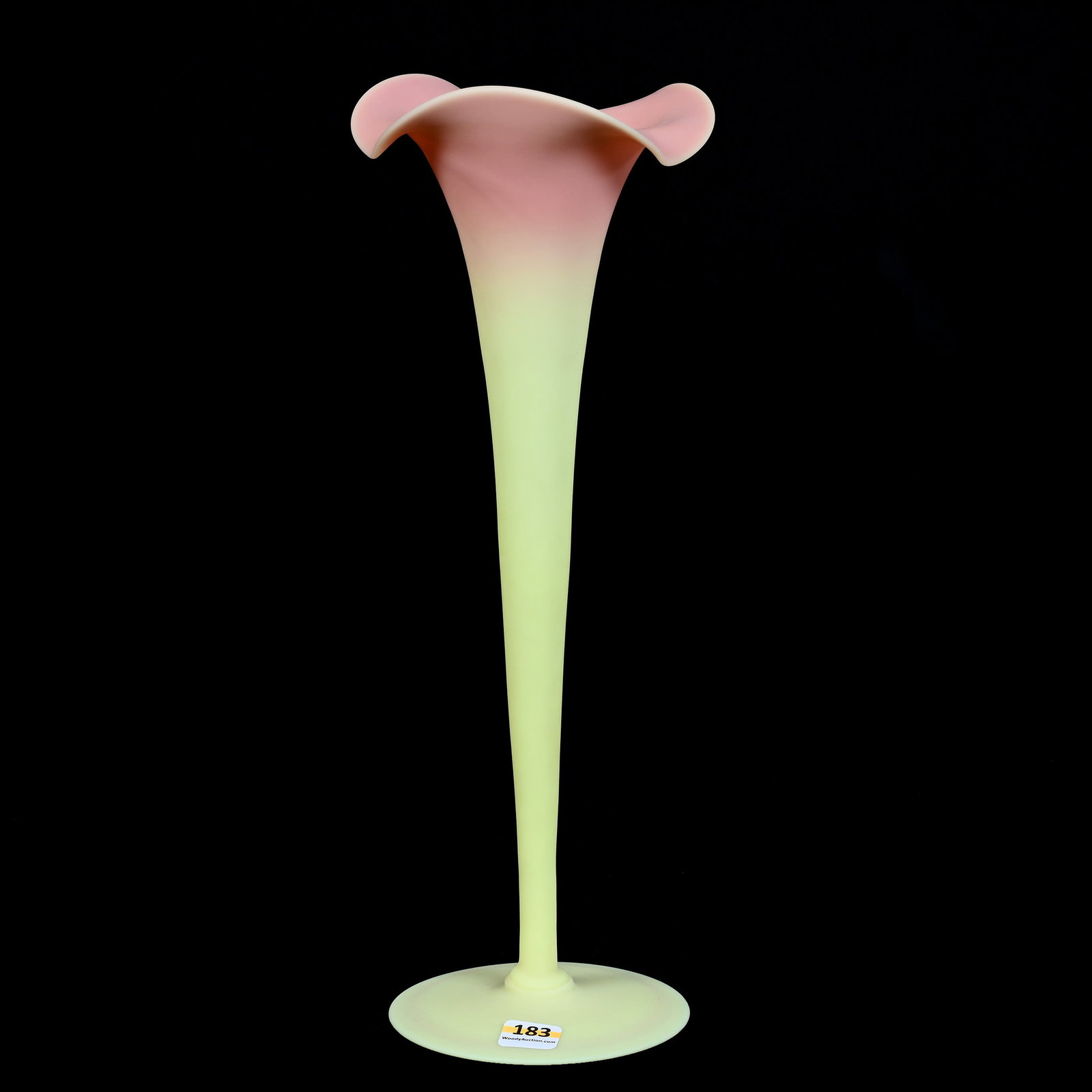 Trumpet Vase, Mt. Washington Burmese: Trumpet Vase, Mt. Washington Burmese, 14" x 5", Maurine and The Late Al Edmond Collection, IA.