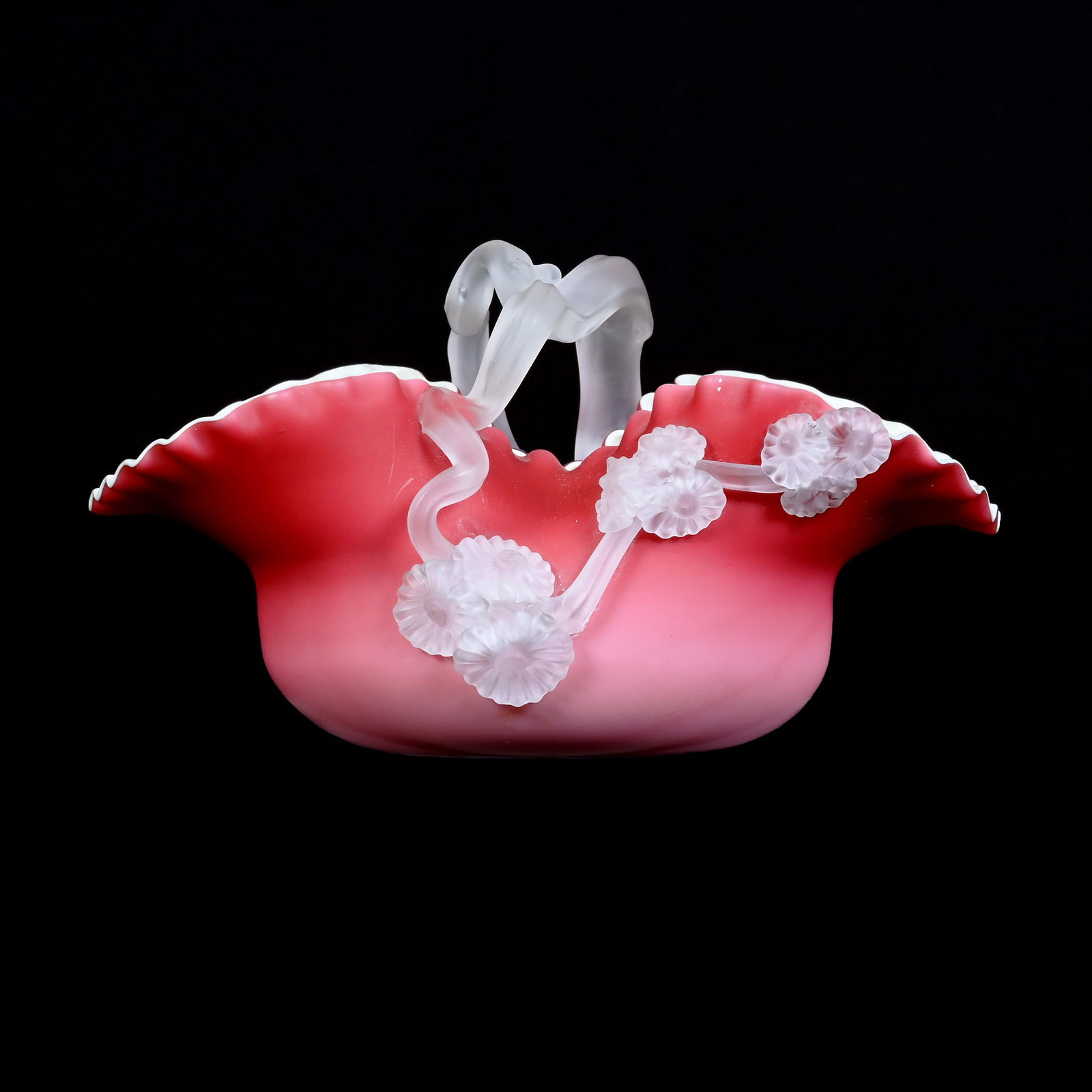 Basket, Pink Satin Matsu-No-Ke, White Interior, Branch And Blossom Applied Decor (1 of 3)