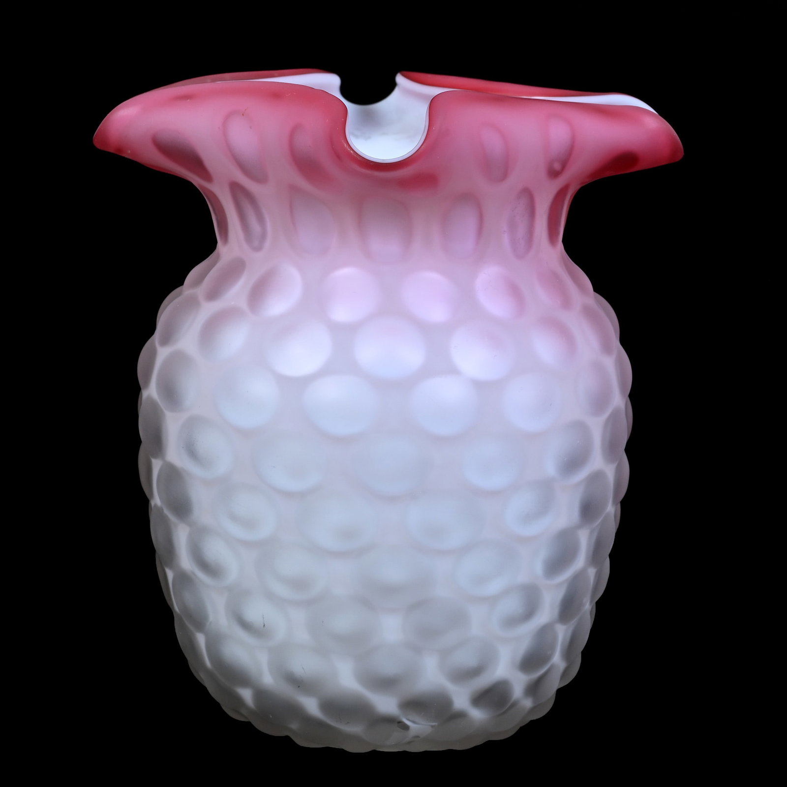 Vase, Pink Satin, Hobnail, Square Rolled Rim Top: Vase, Pink Satin, Hobnail, Square Rolled Rim Top, 5.5" x 4", Maurine and The Late Al Edmond Collection, IA.
