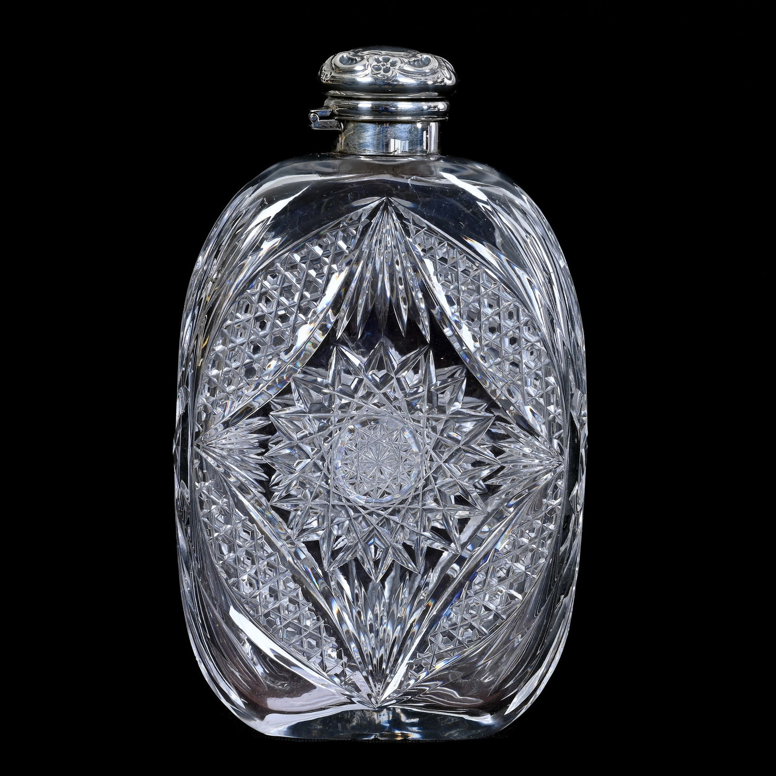 Flask, ABCG, Hobstar, Vesica, Nailhead Diamond, And Fan Motif, Sterling Silver Twist Top (1 of 4)