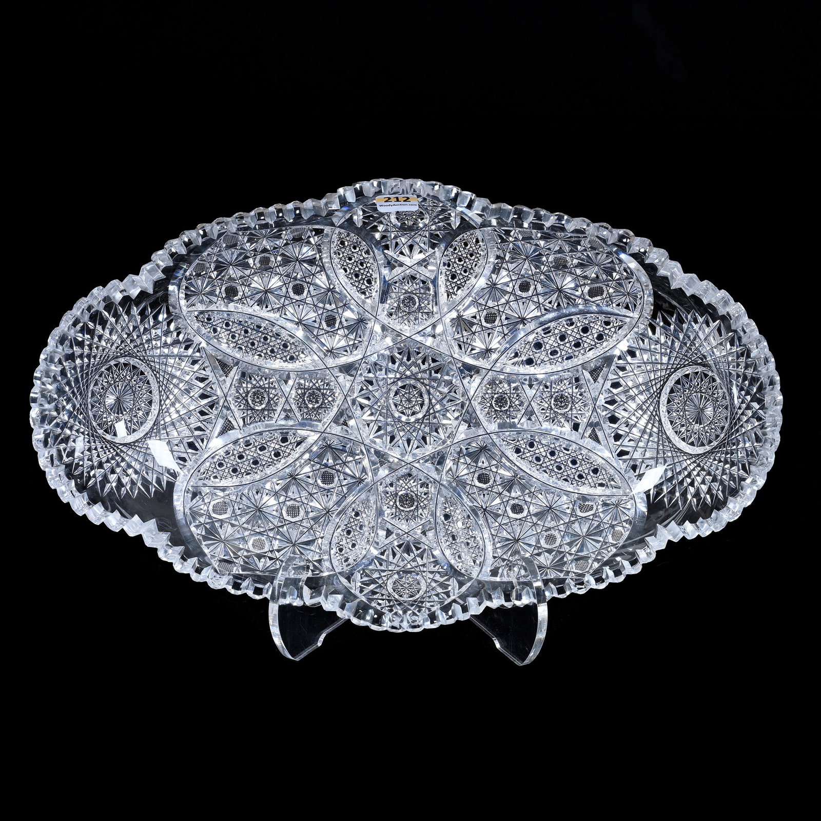 Ice Cream Tray, American Brilliant Cut Glass, Hobstar, Vesica, Cane, And Russian Motif: Ice Cream Tray, American Brilliant Cut Glass, Hobstar, Vesica, Cane, And Russian Motif, 15.5" x 9.5", Maurine and The Late Al Edmond Collection, IA.