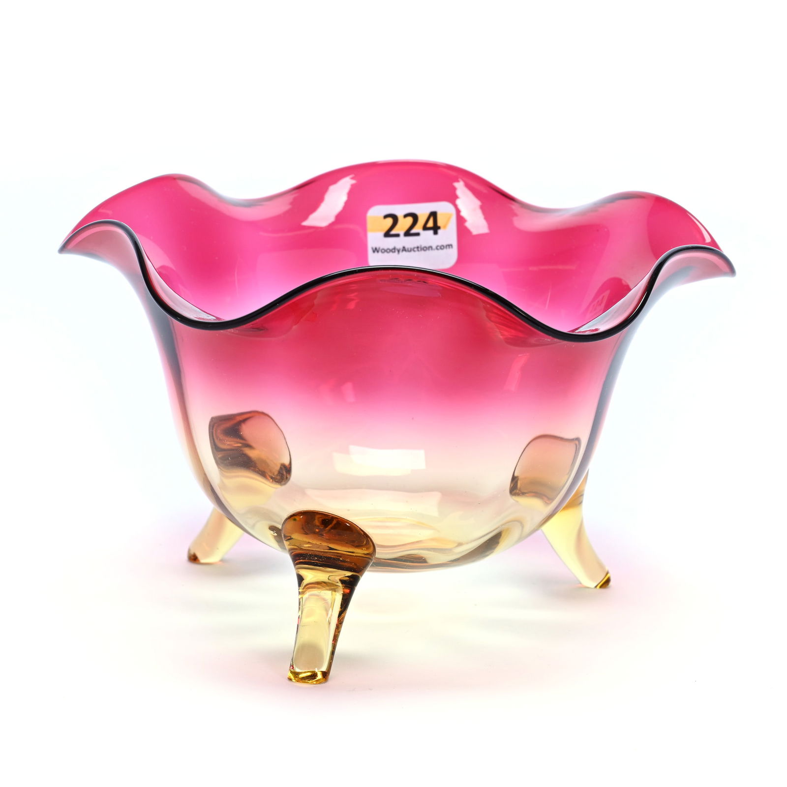 Three Footed Ruffled Nut Bowl, Signed Libbey Amberina Art Glass (1 of 2)