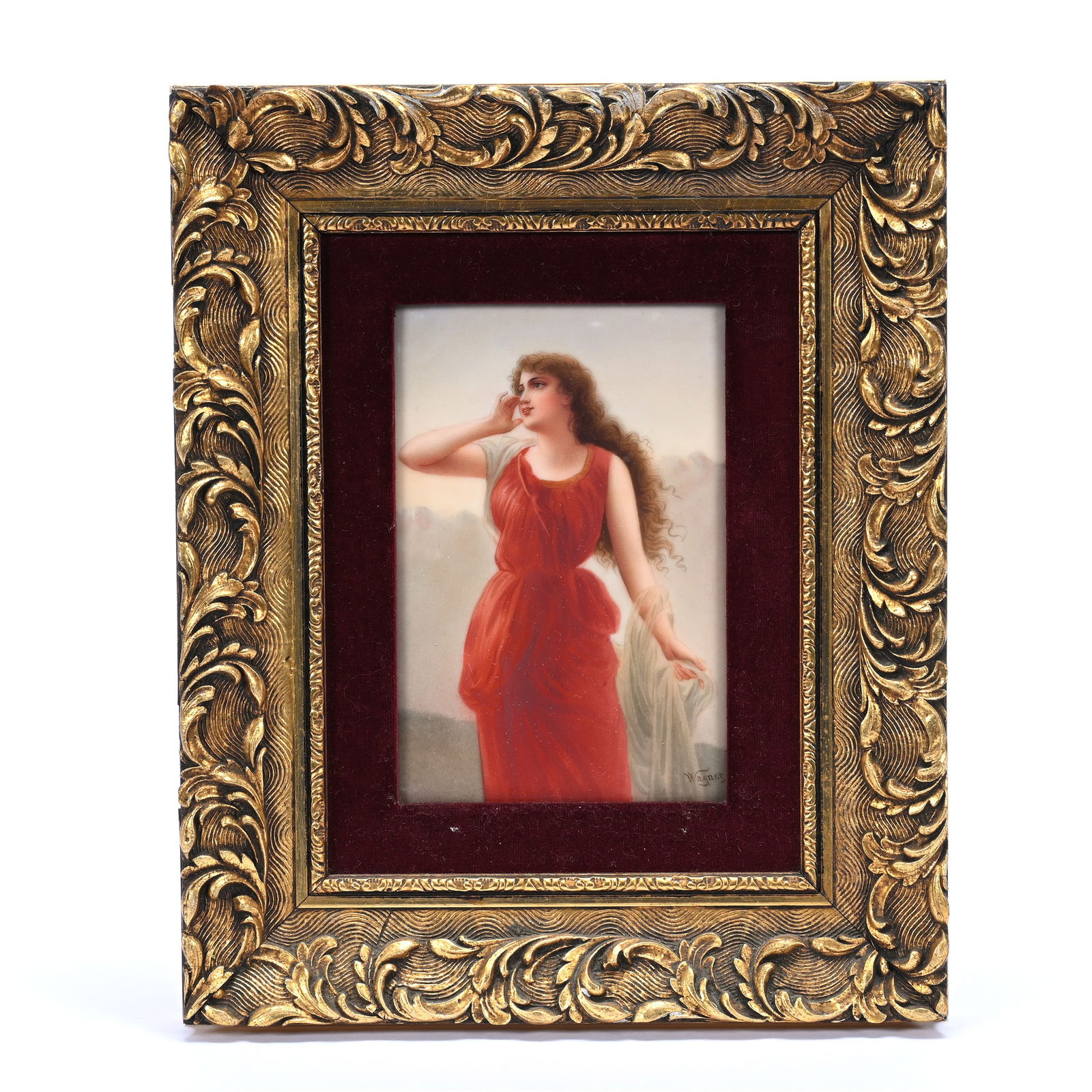 Porcelain Plaque, Hand Painted Portrait Of Young Woman Titled "Echo," Artist Signed Wagner, (1 of 4)