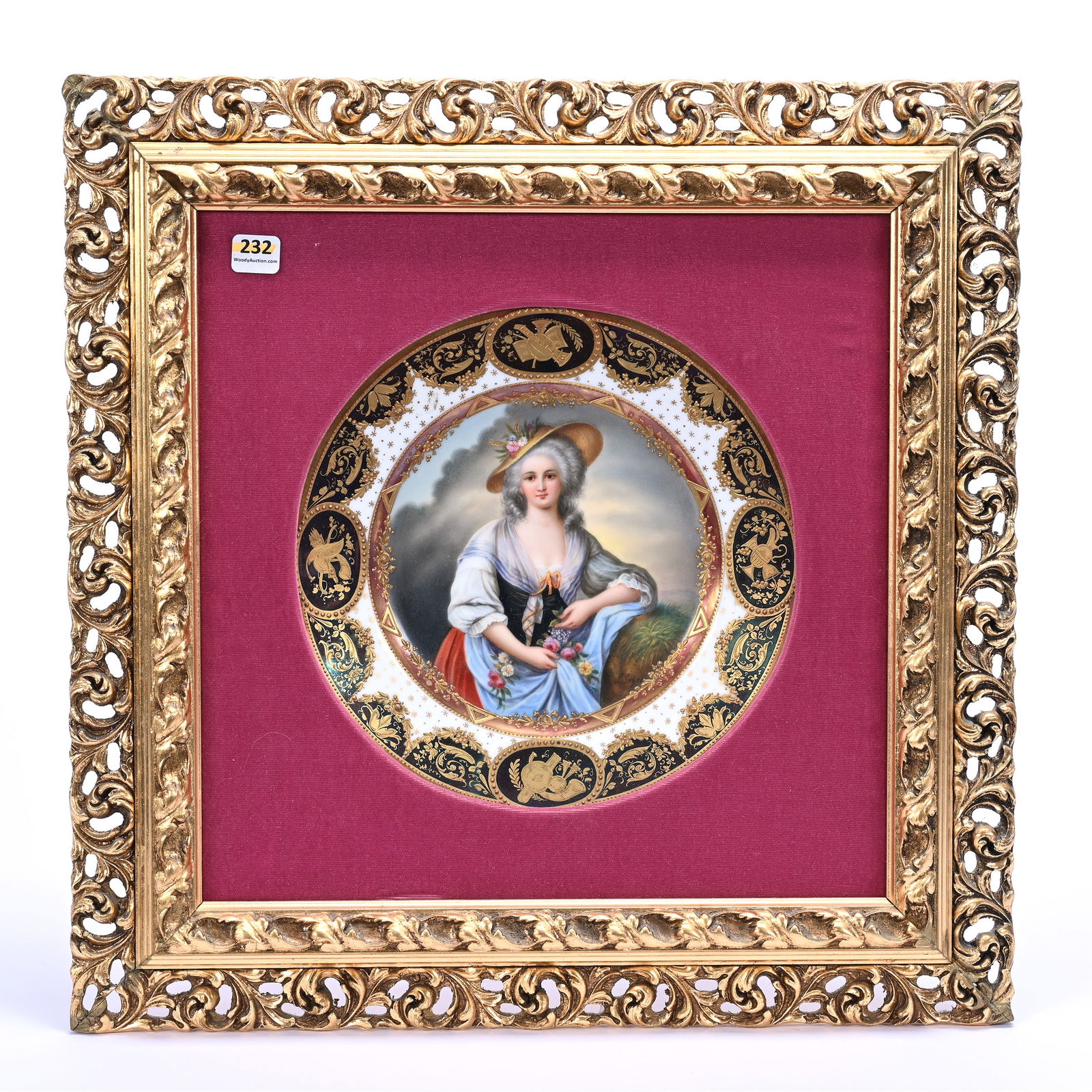 Plate Marked Beehive Vienna, Hand Painted Portrait Of Woman With Apron And Flowers (1 of 3)