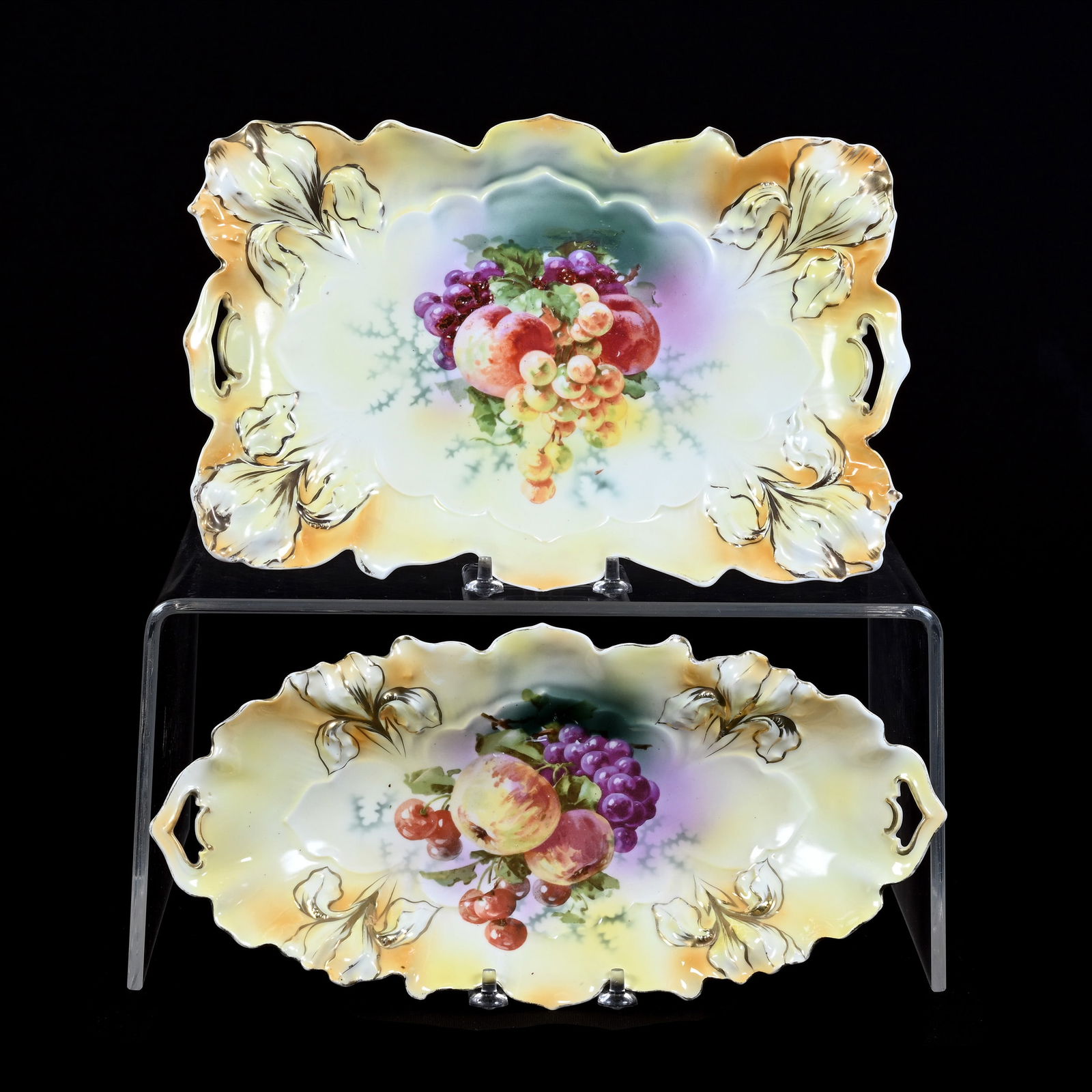 (2) R.S. Prussia Iris Mold Trays, Yellow And Orange Tones, Fruit Decor (1 of 2)