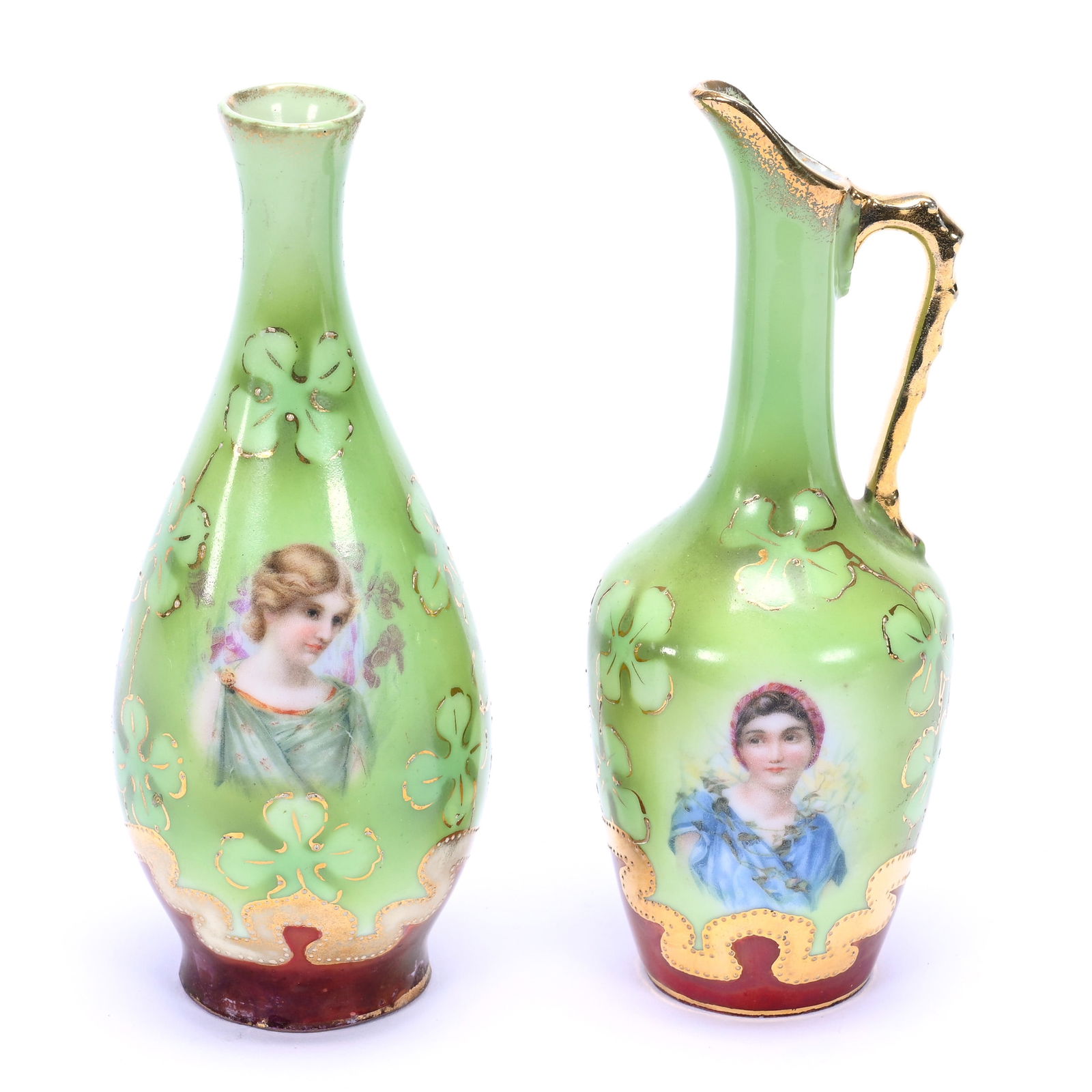 Two Items Marked Royal Saxe, Green With Maroon Border, Clover Highlights (1 of 3)