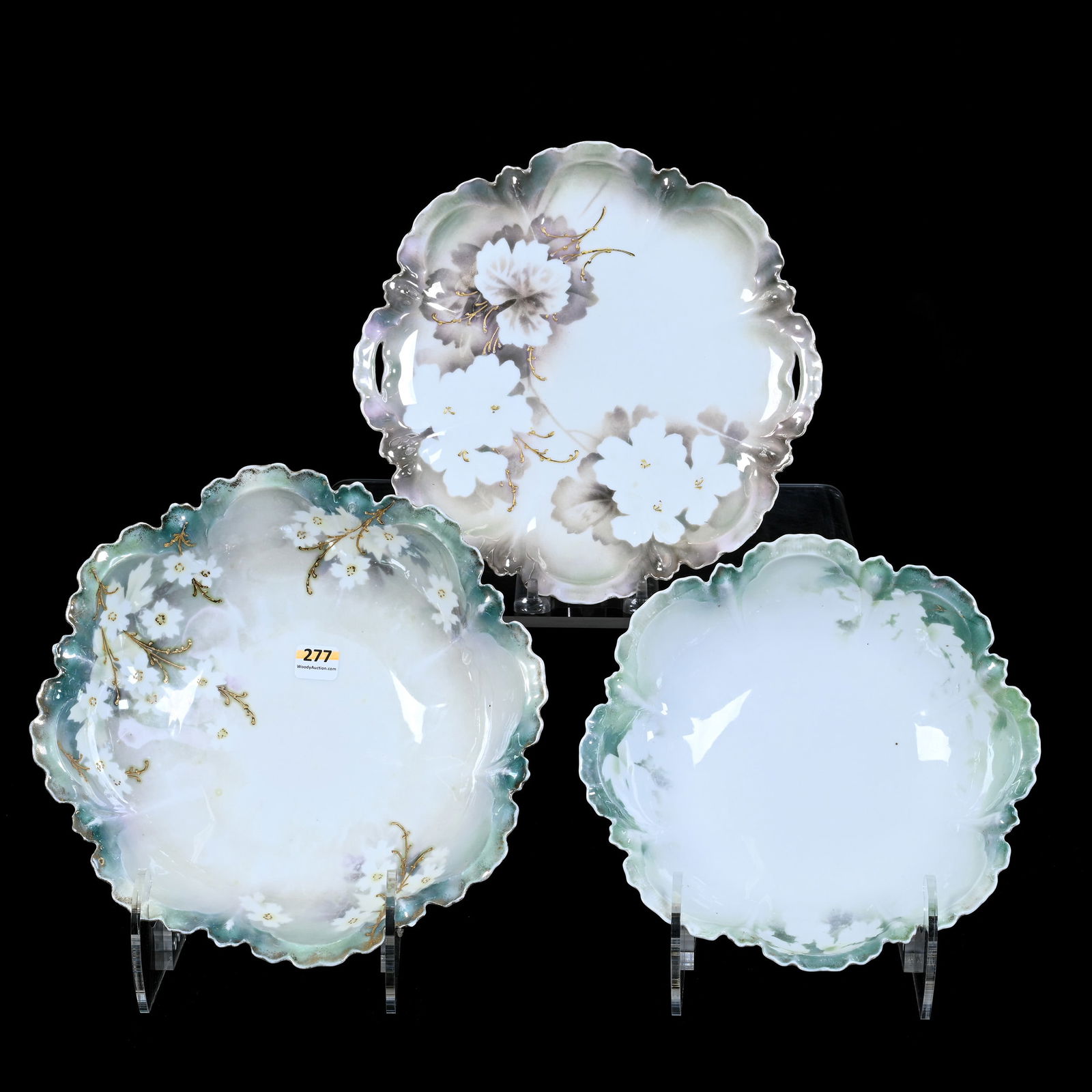 (3) Items Marked R.S. Prussia, Green And White Luster, Dogwood Decor (1 of 2)