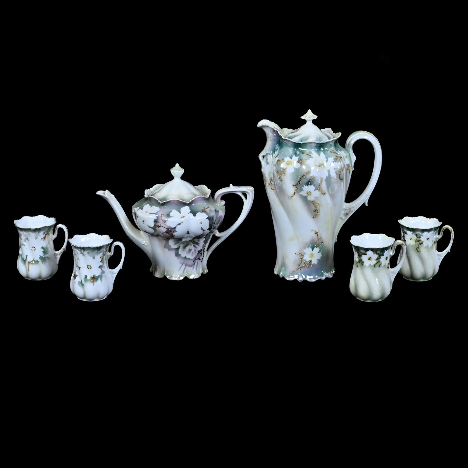 (6) Items Marked R.S. Prussia, Green And White Luster, Dogwood Decor (1 of 3)