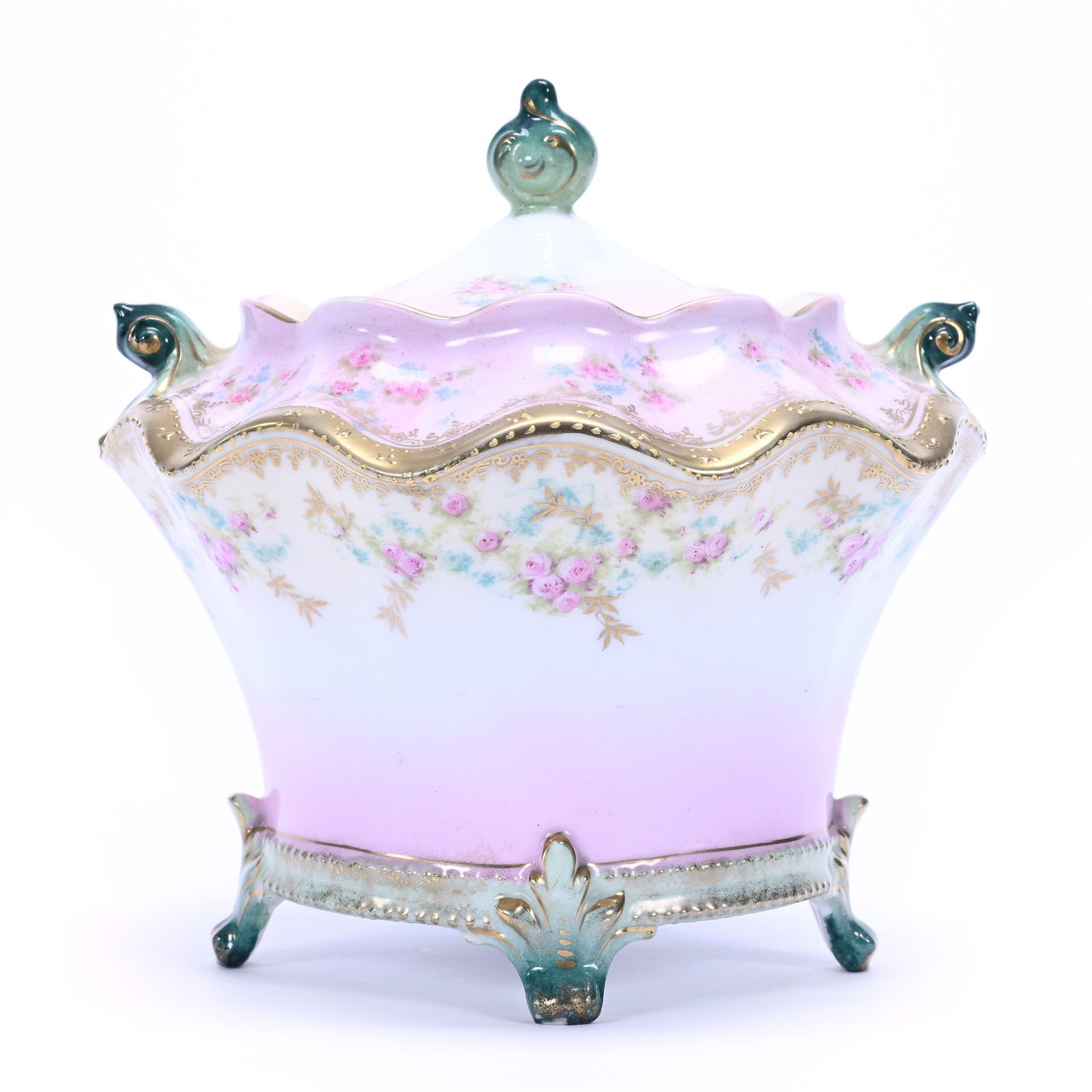 Biscuit Jar Marked R.S. Prussia, Pink, Green, Cream & White Tones (1 of 3)