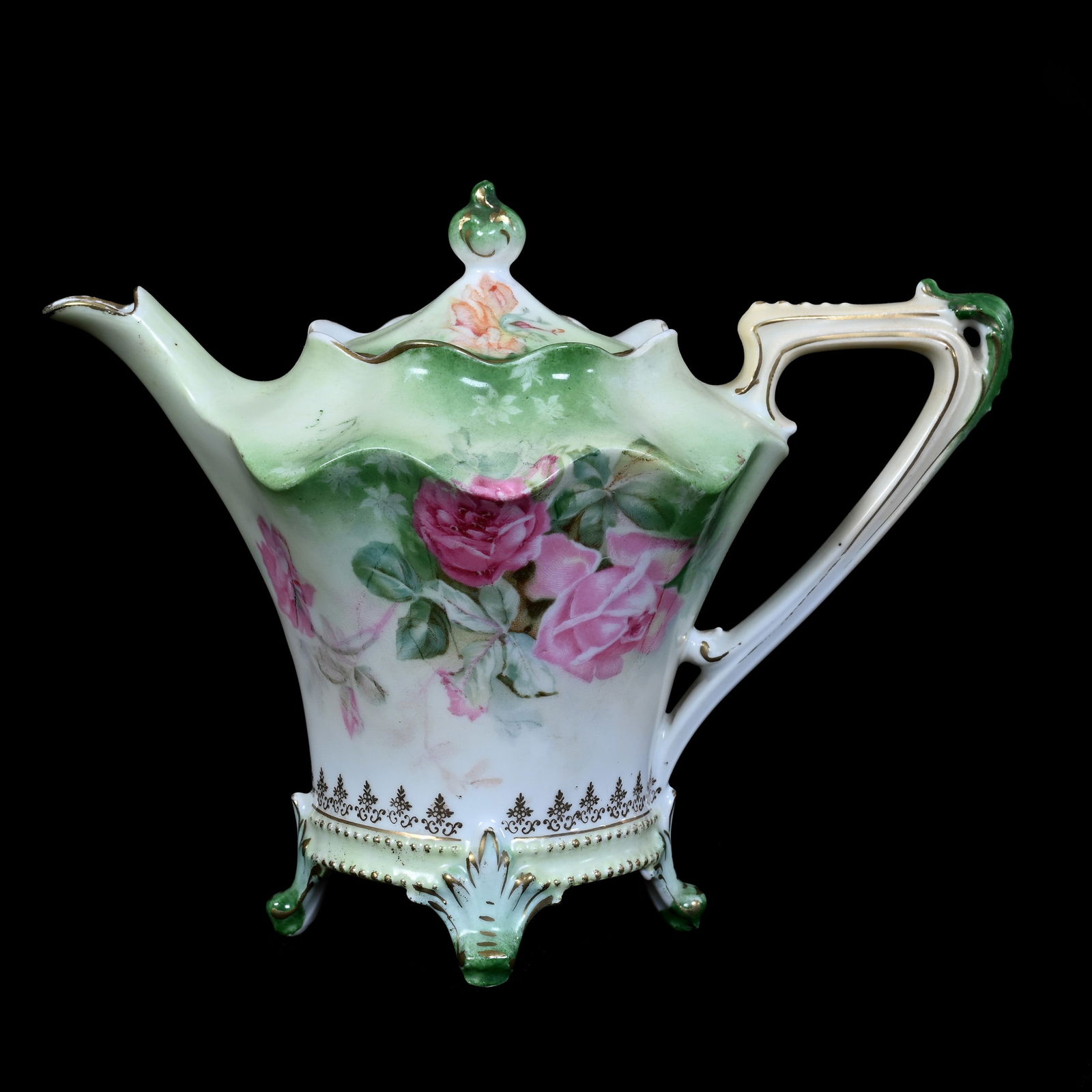 Tea Pot Marked R.S. Prussia, Green And White Tones (1 of 3)