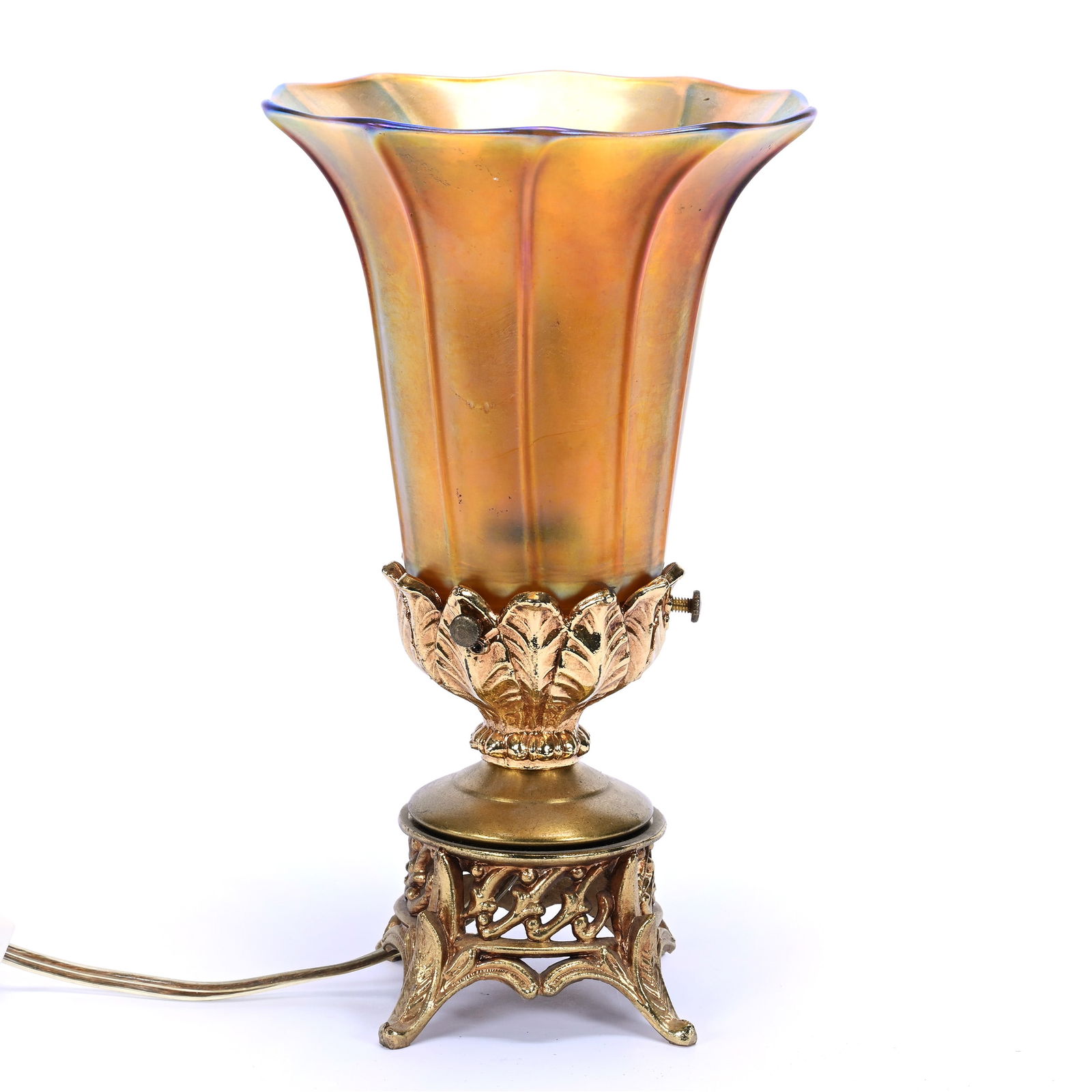 Lamp Shade Signed Quezal Gold Iridescent Art Glass, Ribbed (1 of 5)