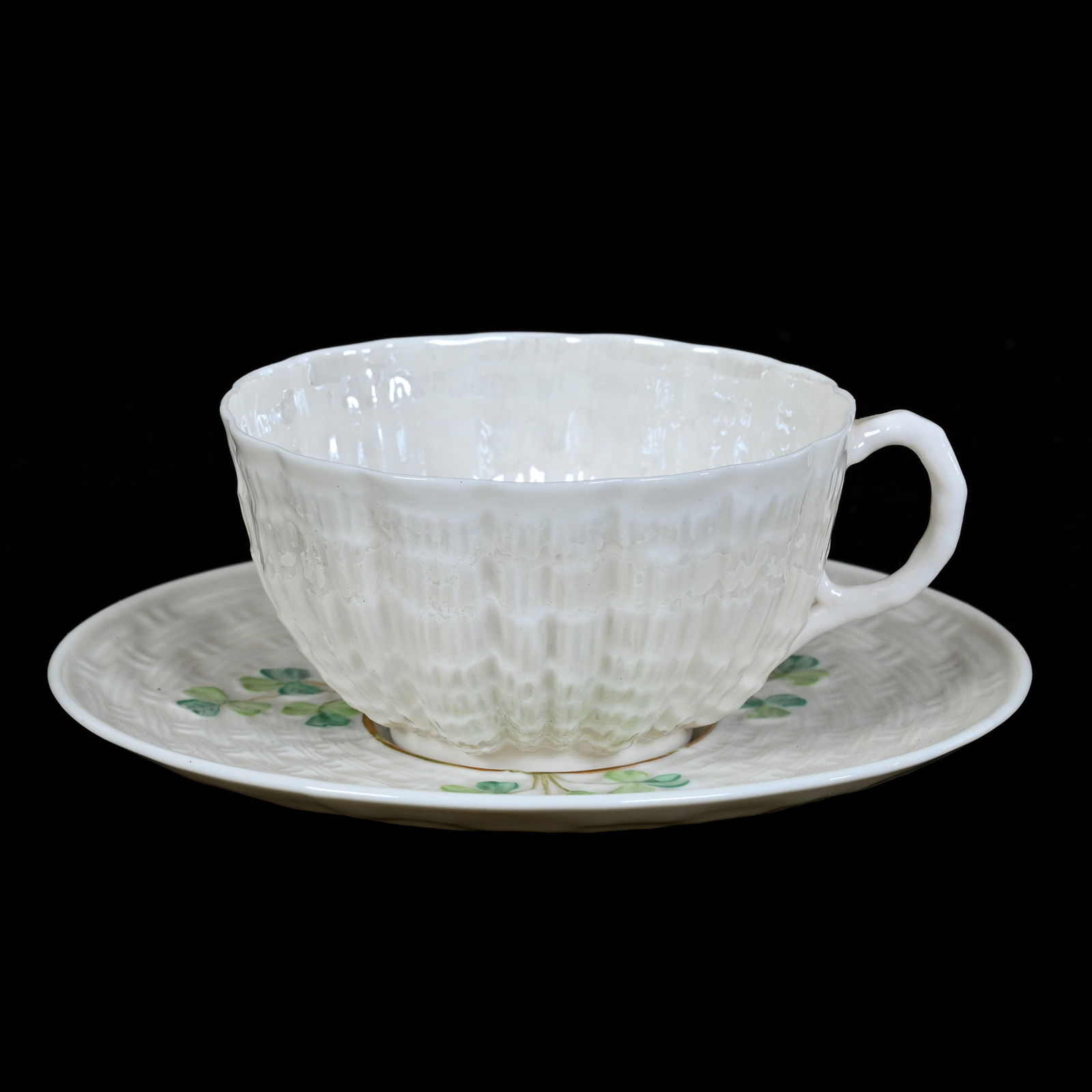 Cup & Saucer, Irish Belleek, Black Mark (1 of 3)