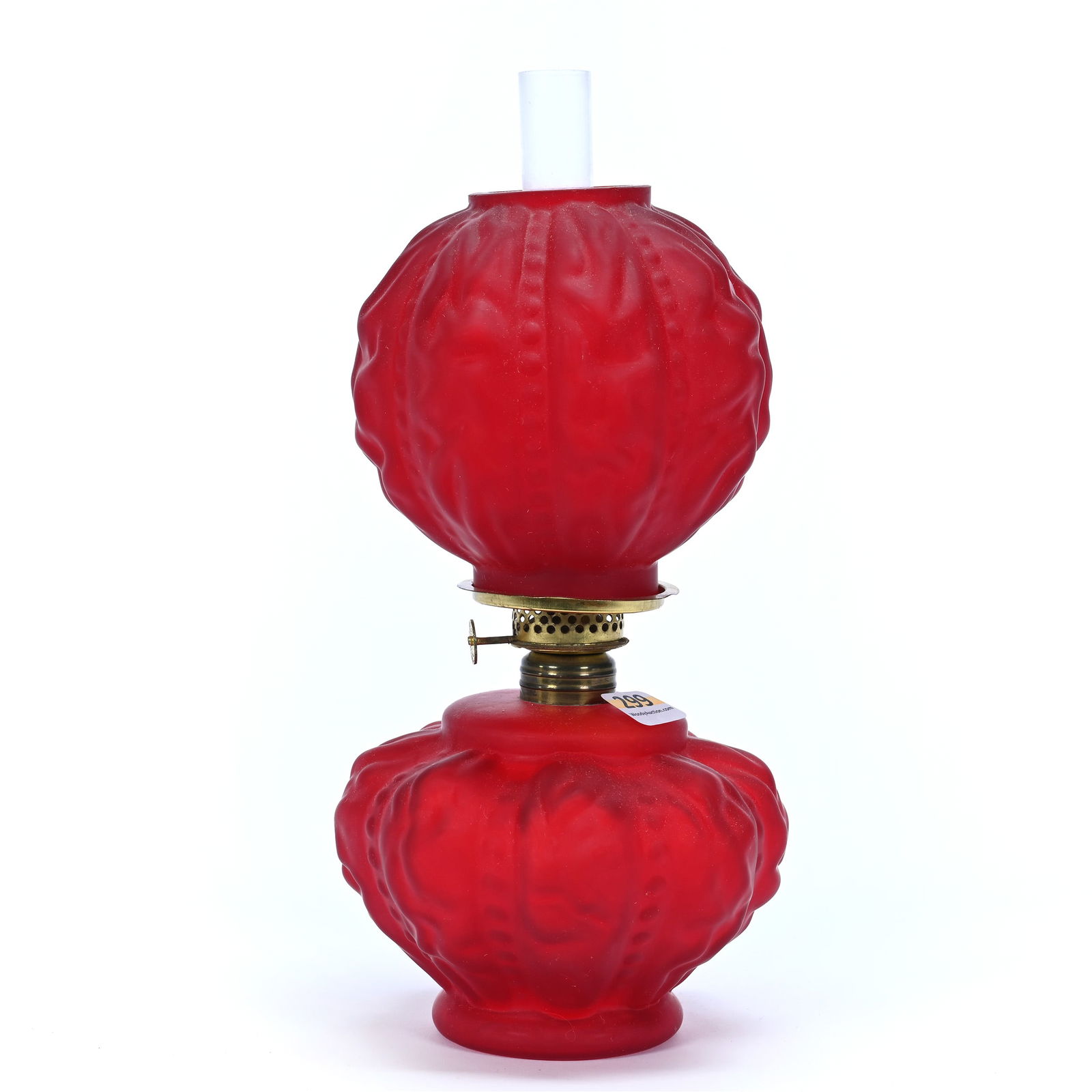 Miniature Lamp, Red Satin Beaded Drape Pattern (1 of 3)