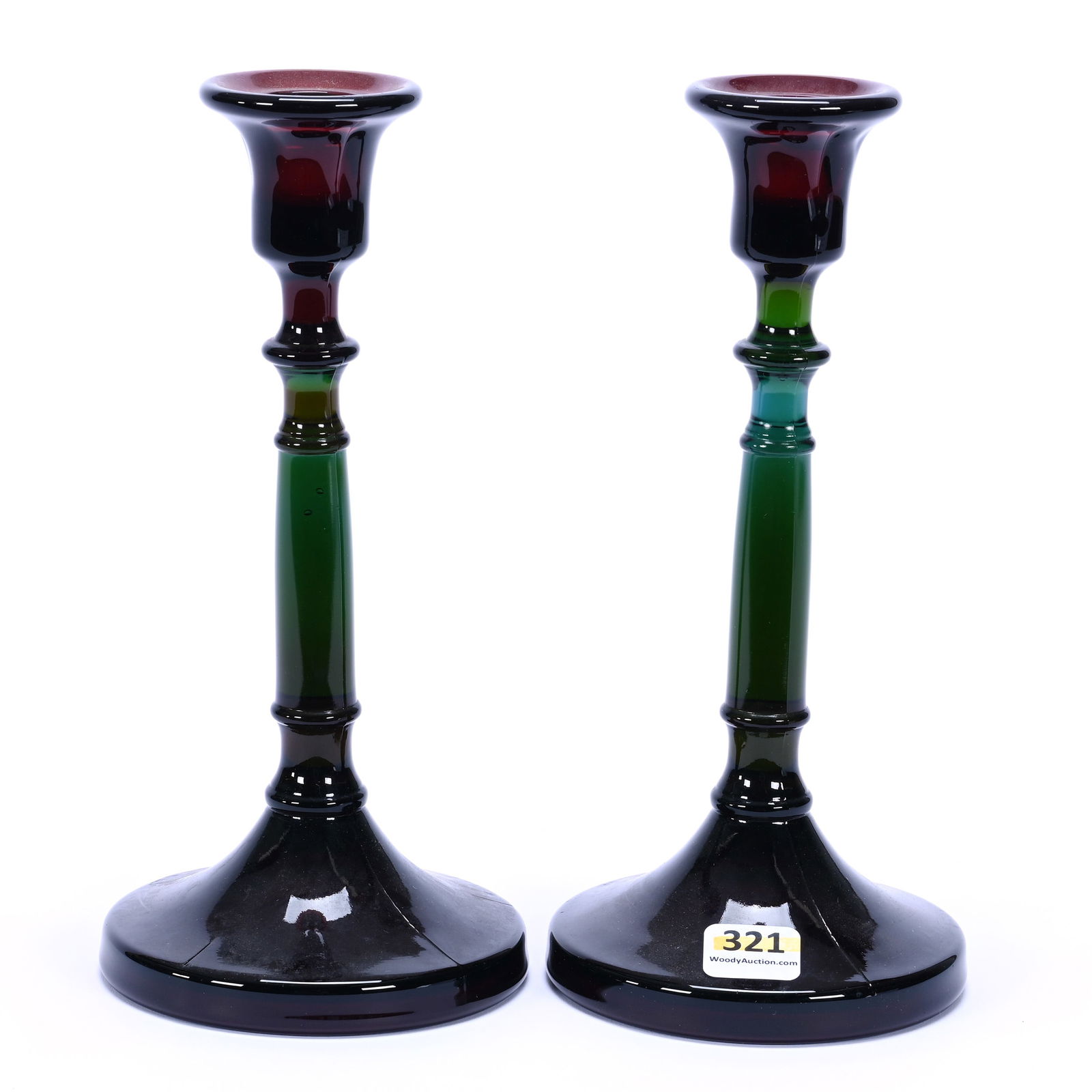 Pair Candlesticks, Cambridge Glass Rubina, Multi-Color Ruby And Green (1 of 2)