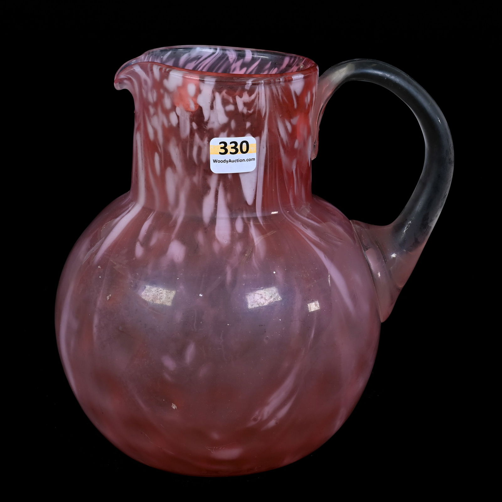 Water Pitcher, Frosted Cranberry Opalescent Art Glass (1 of 3)