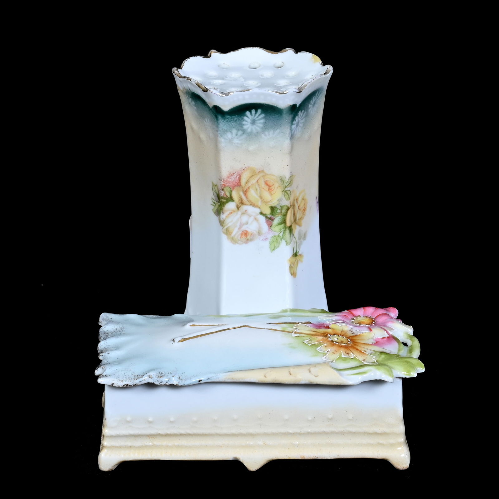 Hatpin Holder/Attached Box Marked R.S. Prussia (1 of 4)