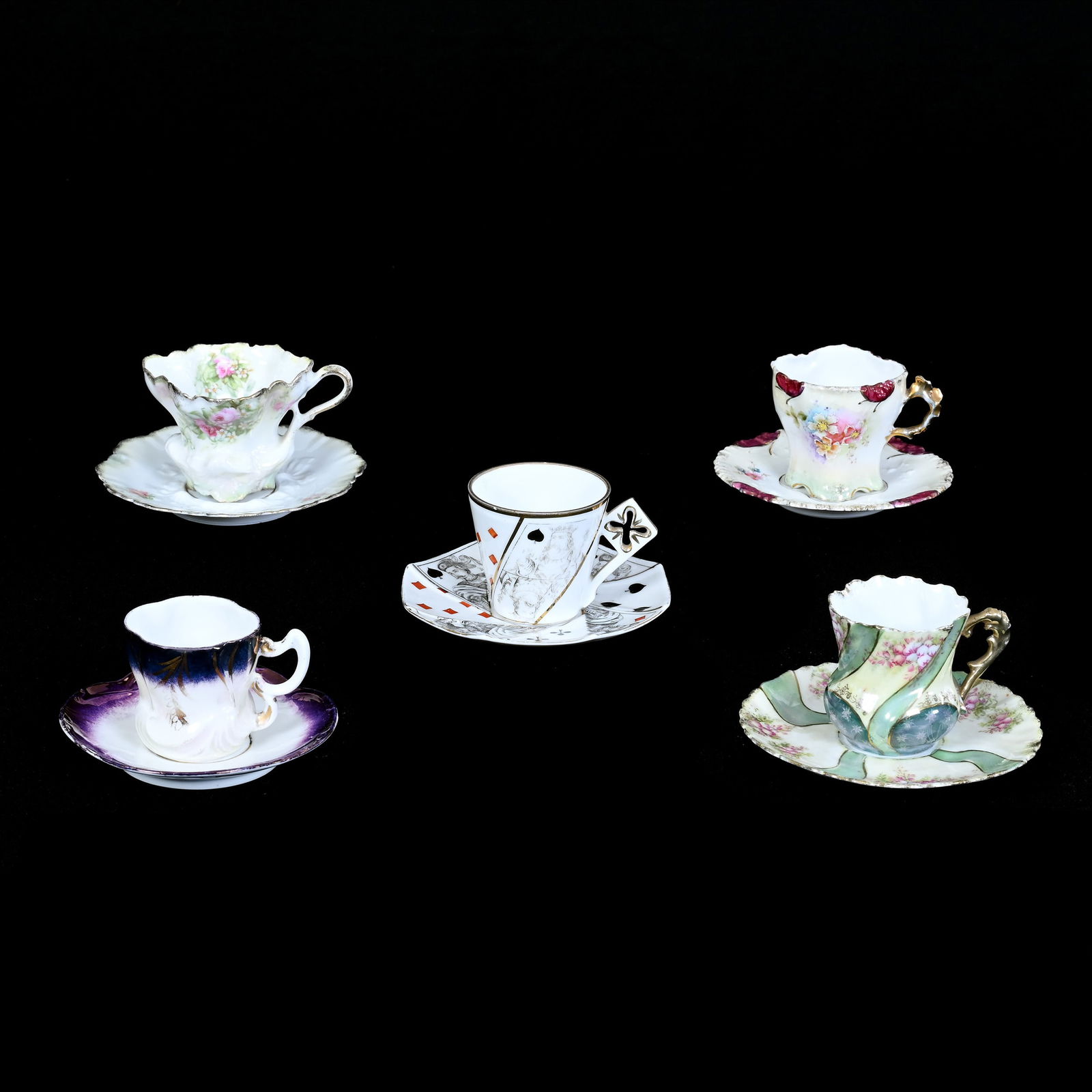 (5) Cups & Saucers, Unmarked R.S. Prussia (1 of 3)