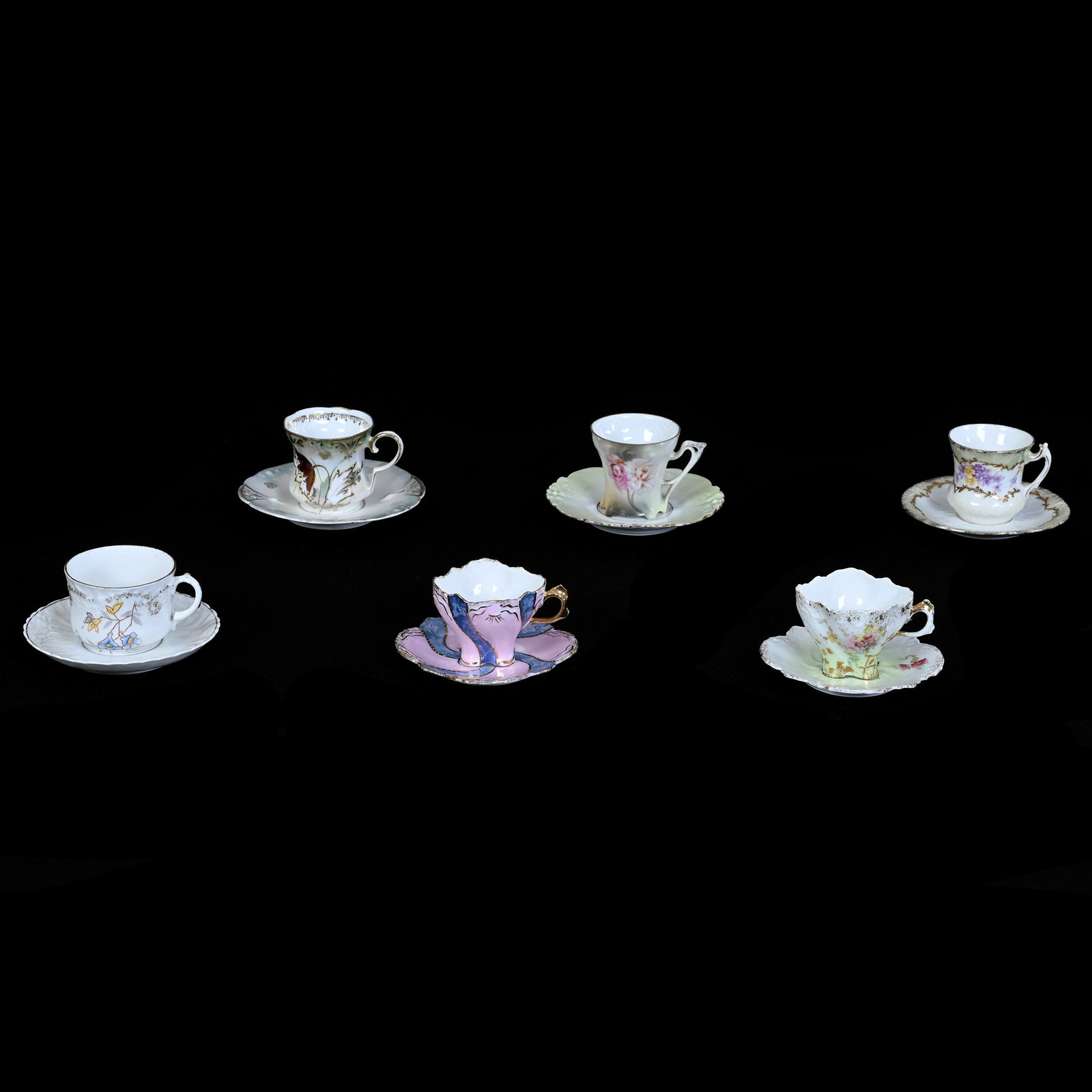 (6) Cups & Saucers, R.S. Prussia: (6) Cups & Saucers, R.S. Prussia, Various Colors, Molds And Patterns, See Photos For Details, Lee and Carol Marple Estate Collection, CA.