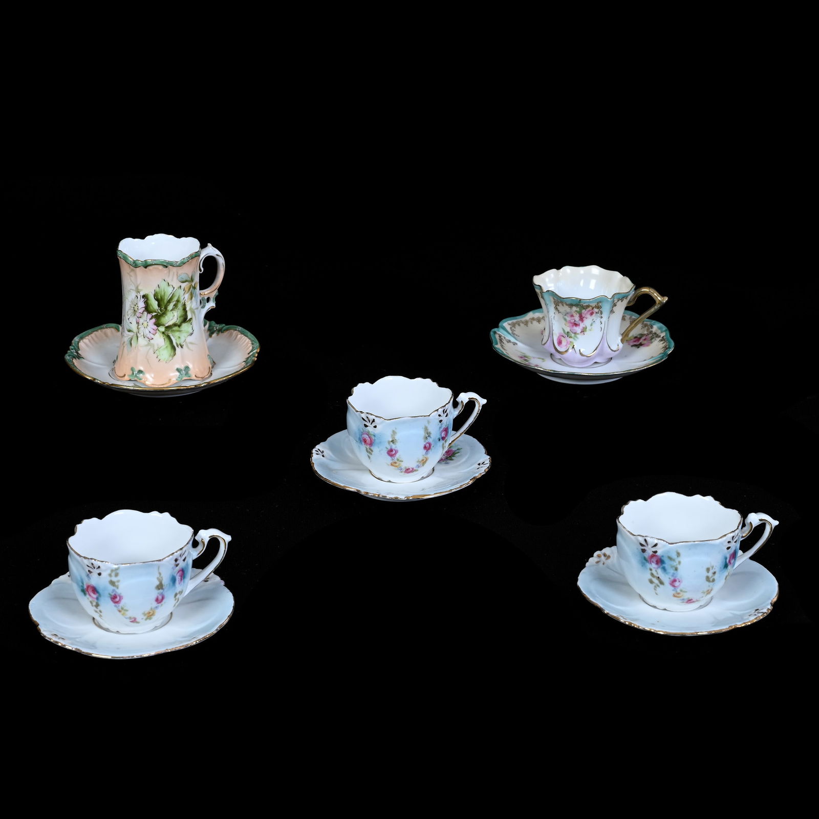 (5) Cups & Saucers, Unmarked R.S. Prussia (1 of 3)