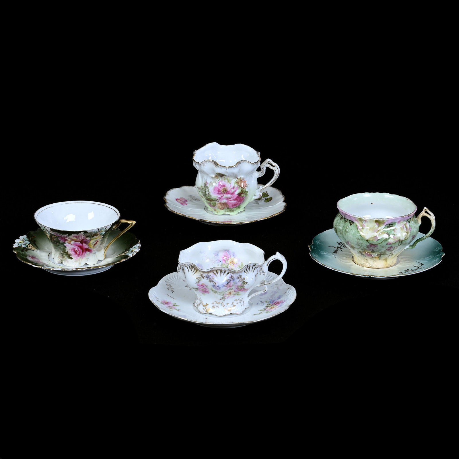 (4) Cups & Saucers, R.S. Prussia: (4) Cups & Saucers, R.S. Prussia, Various Colors, Molds And Patterns, See Photos For Details, Lee and Carol Marple Estate Collection, CA.