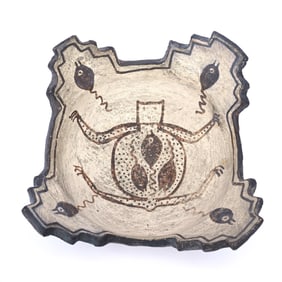 Ceremonial Bowl, Zuni Indian Pottery, Black And White, Frog With Tadpole Design